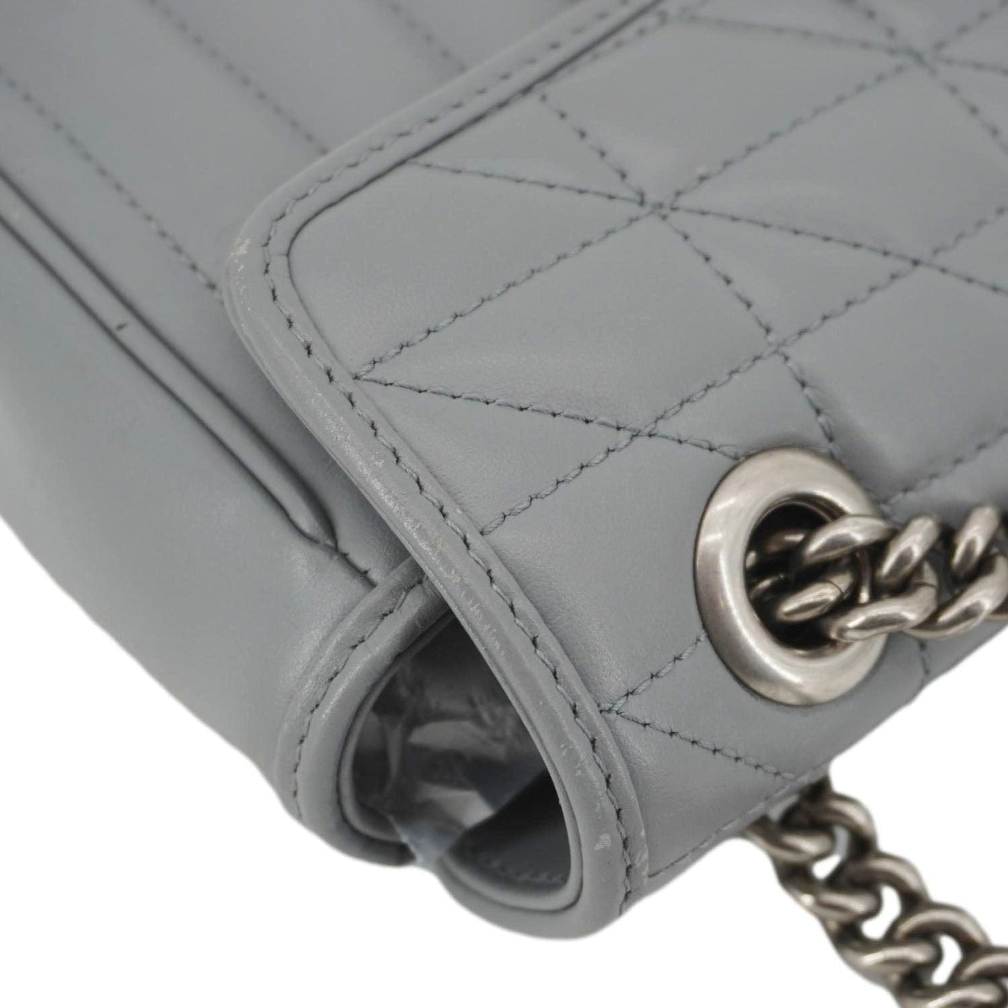 GUCCI GG Marmont Mini Matelasse Chevron Leather Shoulder Bag Gray 446744