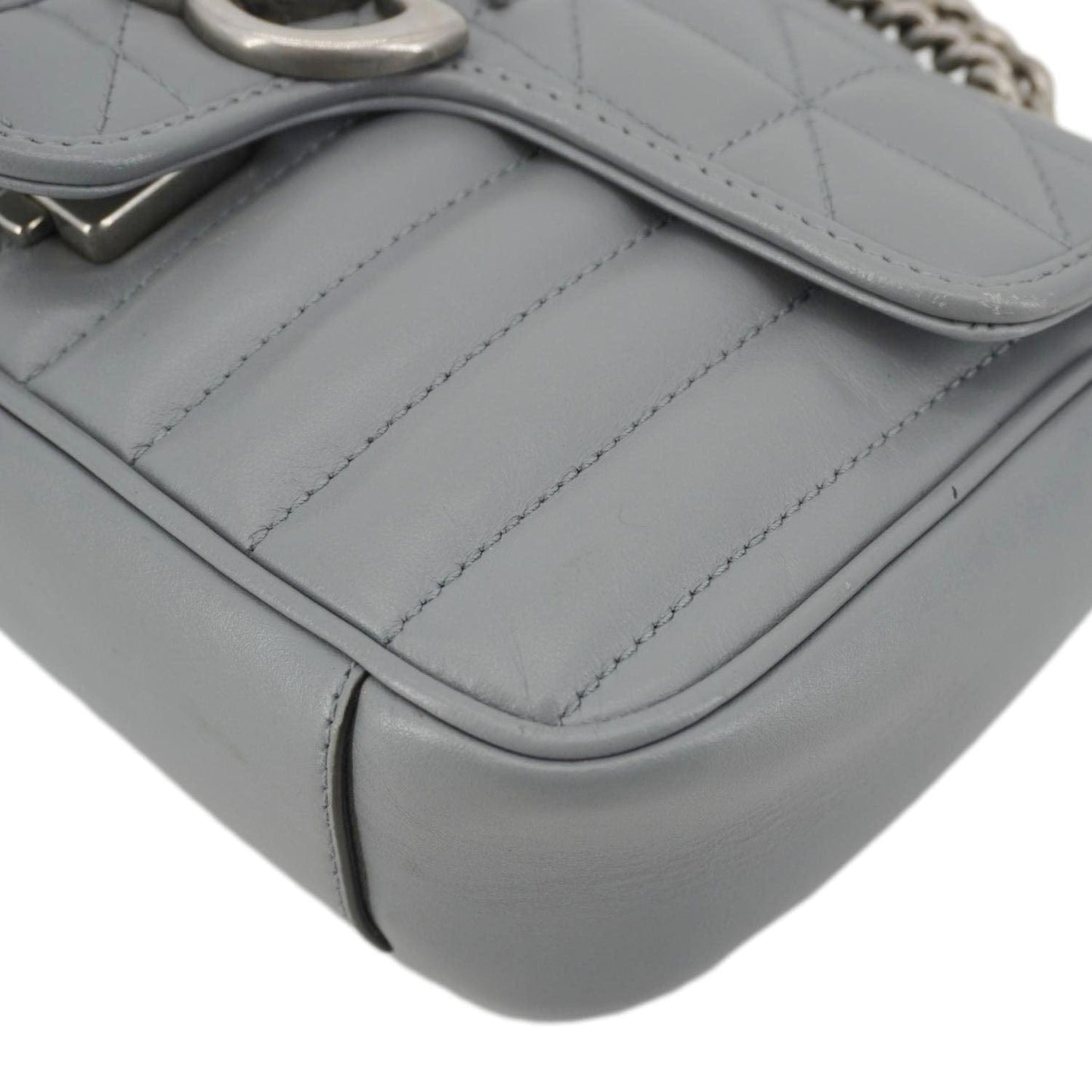 GUCCI GG Marmont Mini Matelasse Chevron Leather Shoulder Bag Gray 446744