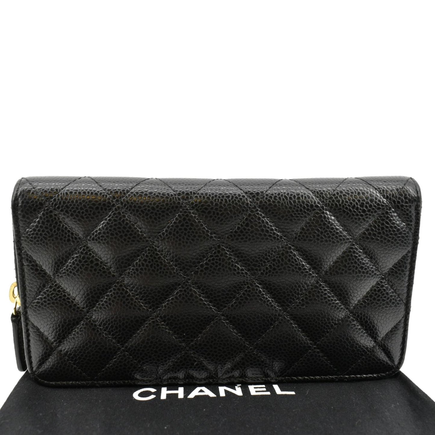 CHANEL Zip Around Quilted Caviar Leather Wallet Black