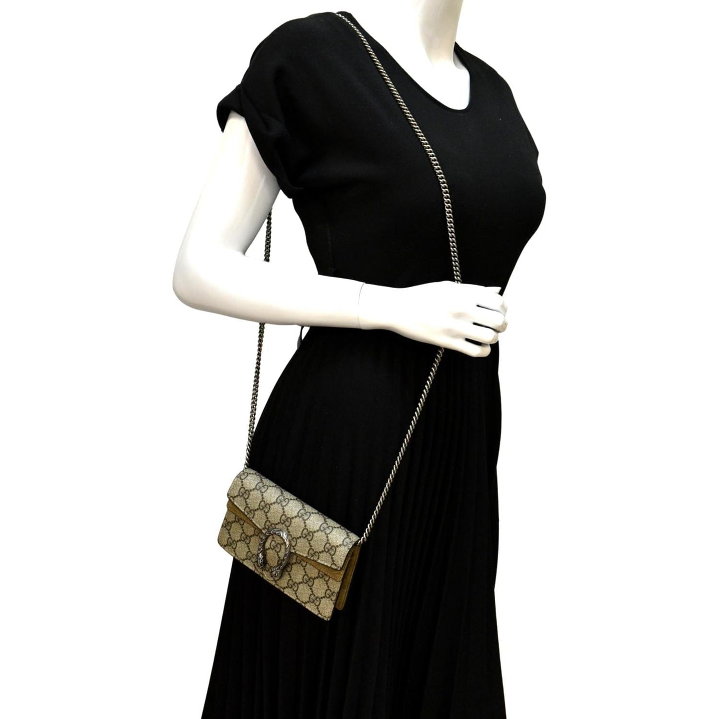 GUCCI Dionysus Super Mini GG Supreme Canvas Crossbody Bag Taupe 476432