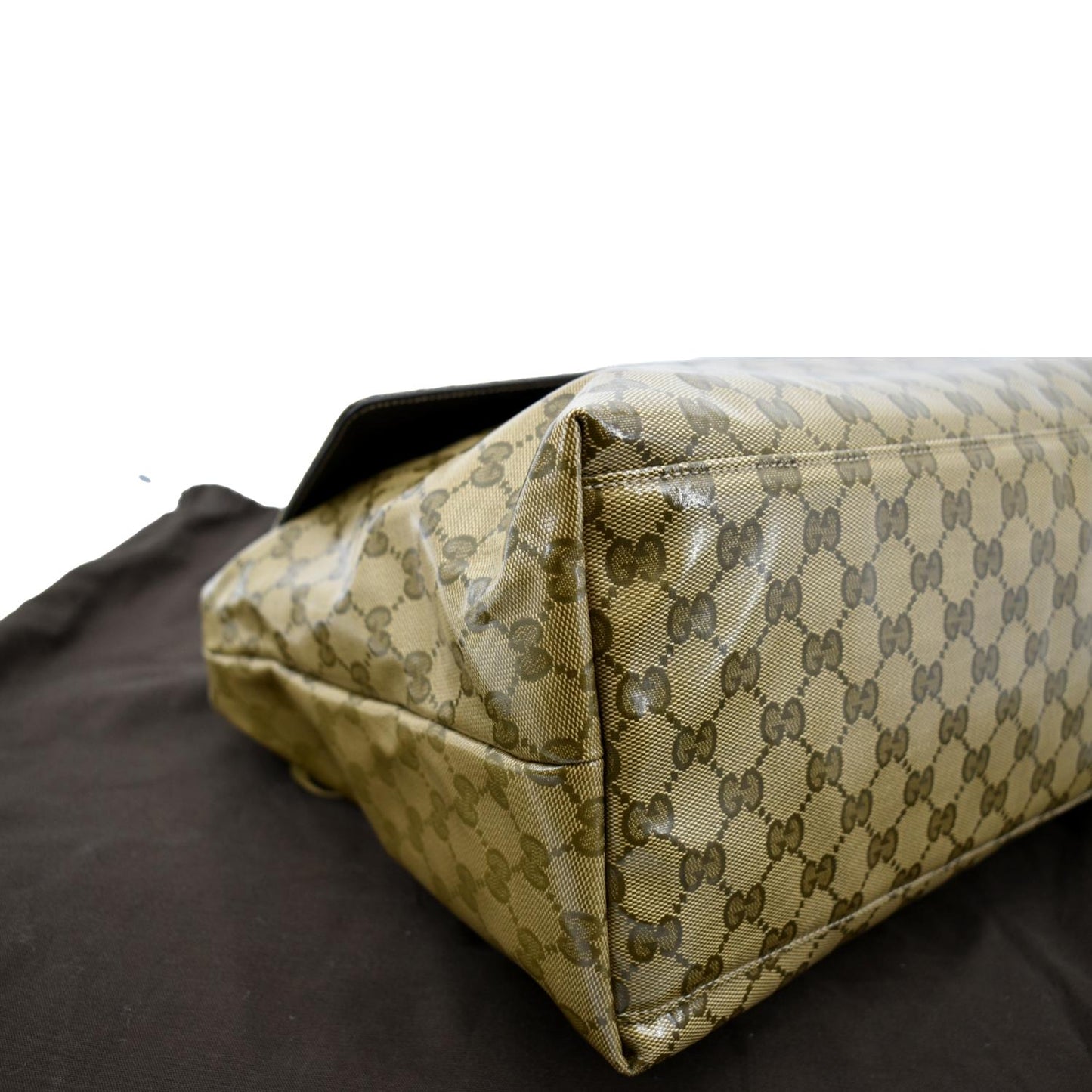 GUCCI Crystal GG Monogram Flap Coated Canvas Messenger Bag Beige 272350