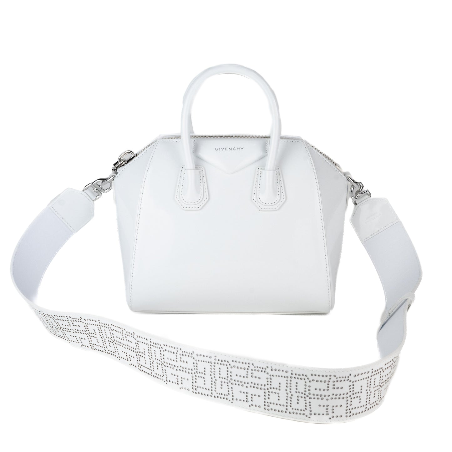 Givenchy Mini Antigona Bag in White 4G Perforated Leather