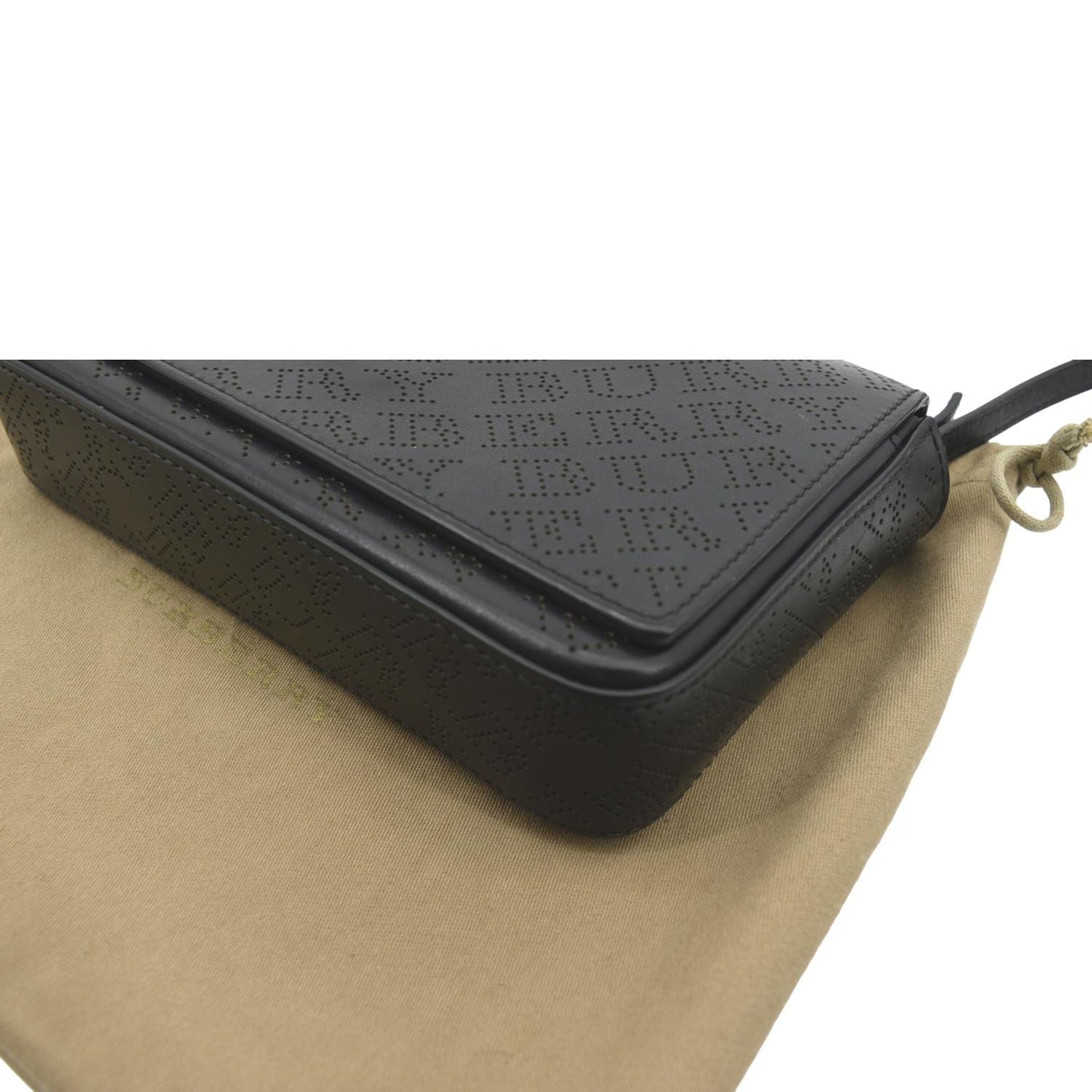 BURBERRY Hampshire Perforated Leather Crossbody Bag Black