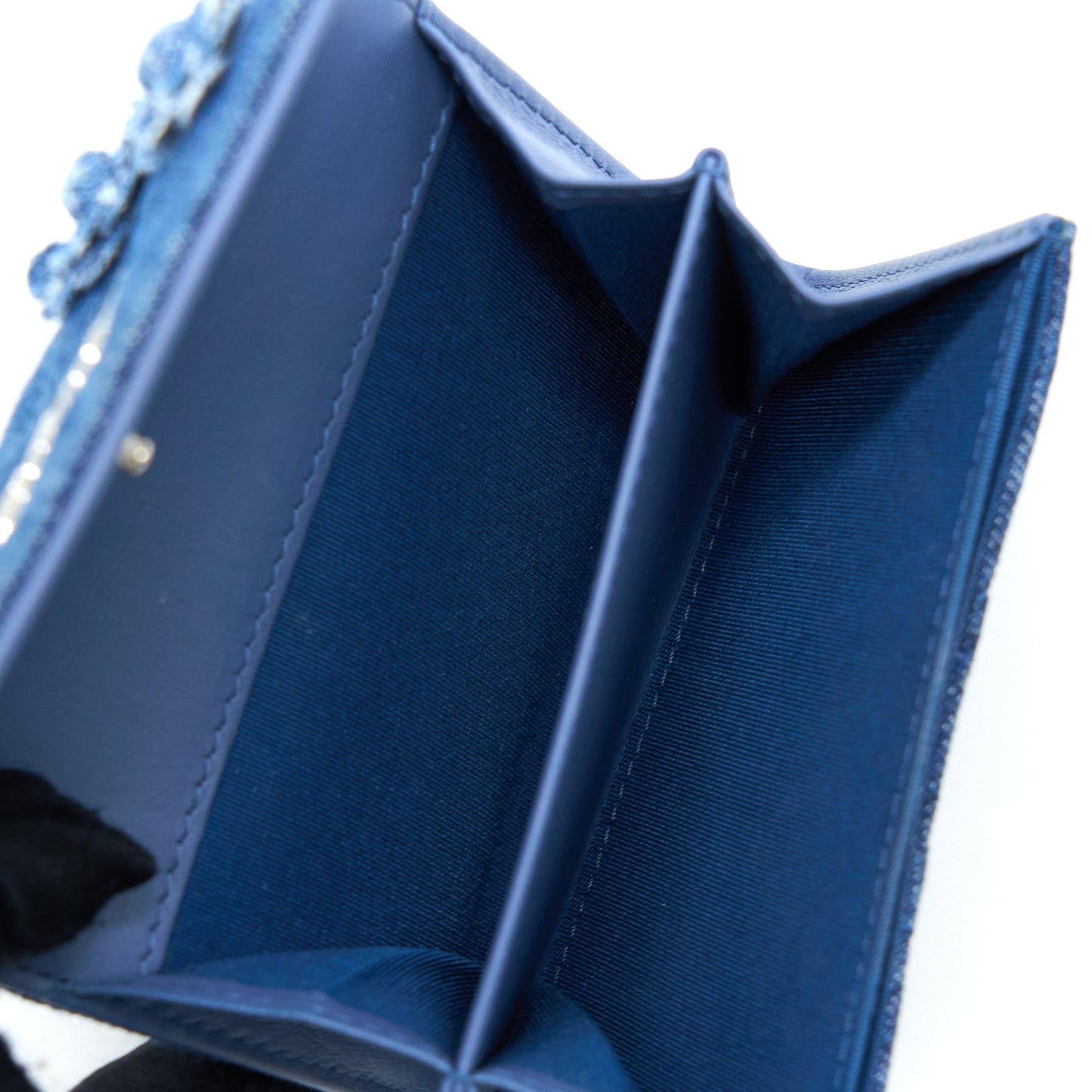 Chanel Flap Card Holder Camellia Denim Blue SHW