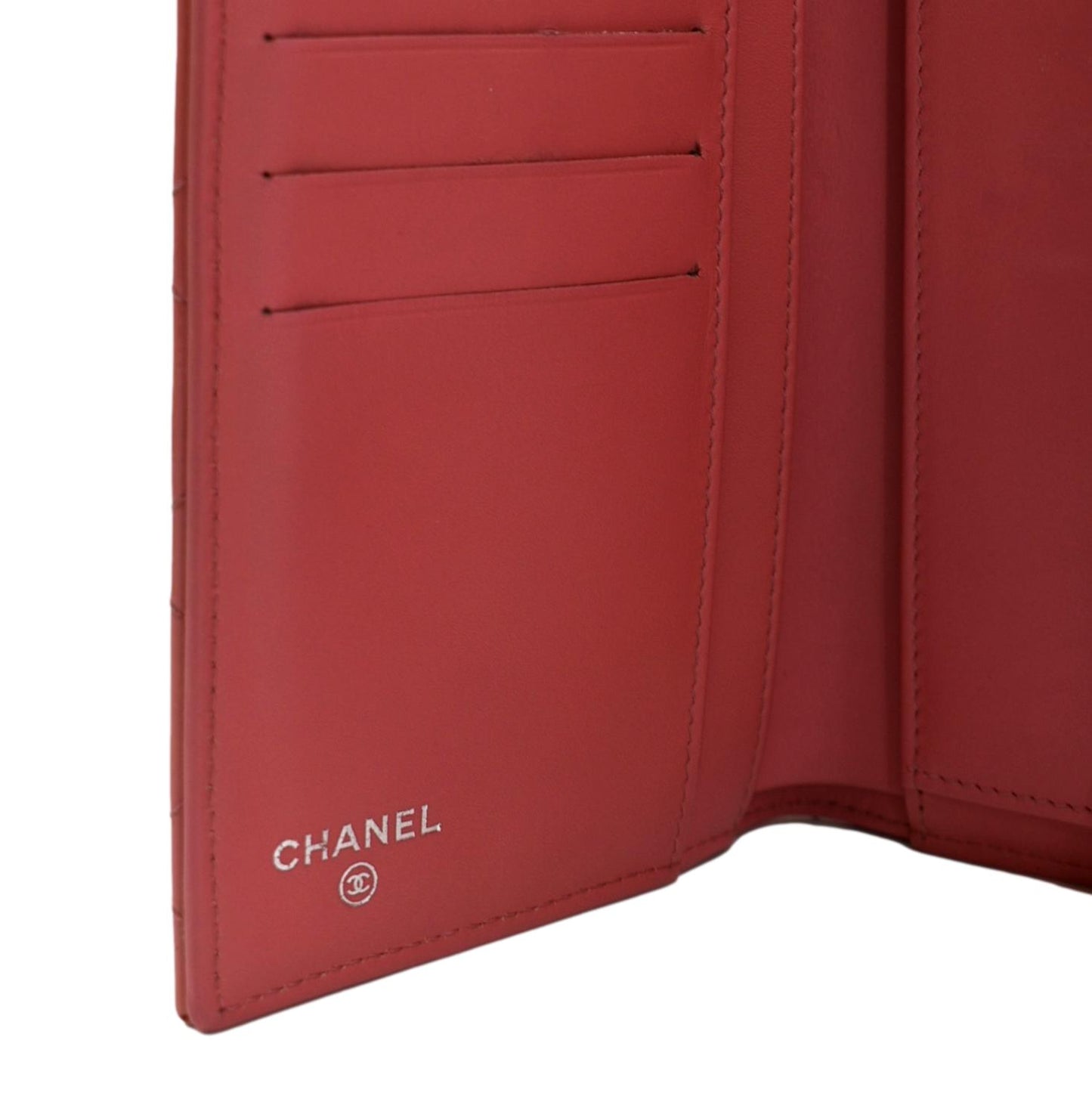CHANEL Quilted Patent Leather Long Wallet Red