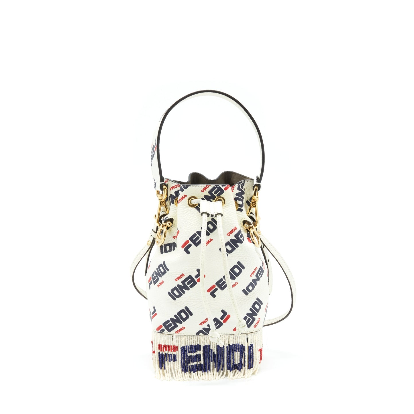 Fendi x Fila Mini Logo Mon Tresor Drawstring Bucket Purse White