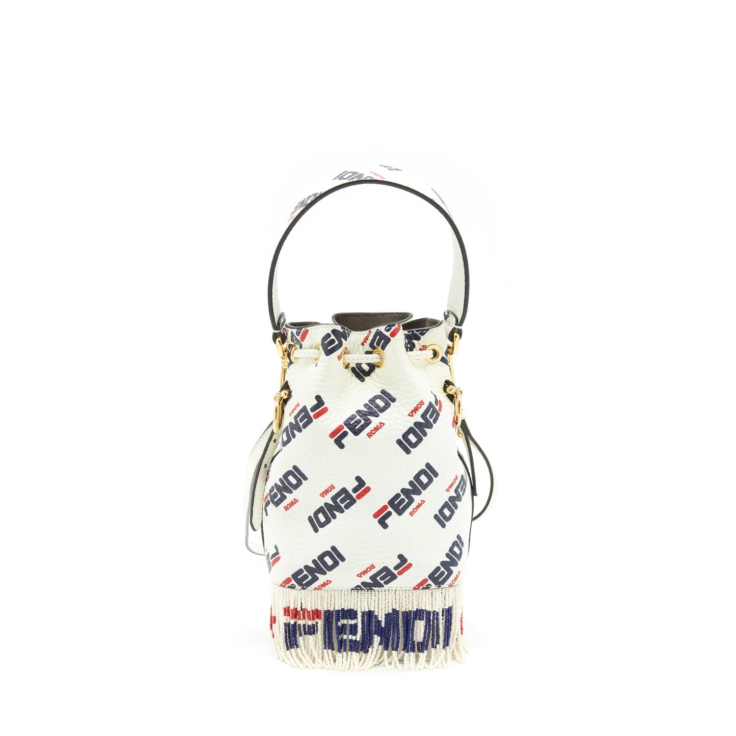 Fendi x Fila Mini Logo Mon Tresor Drawstring Bucket Purse White