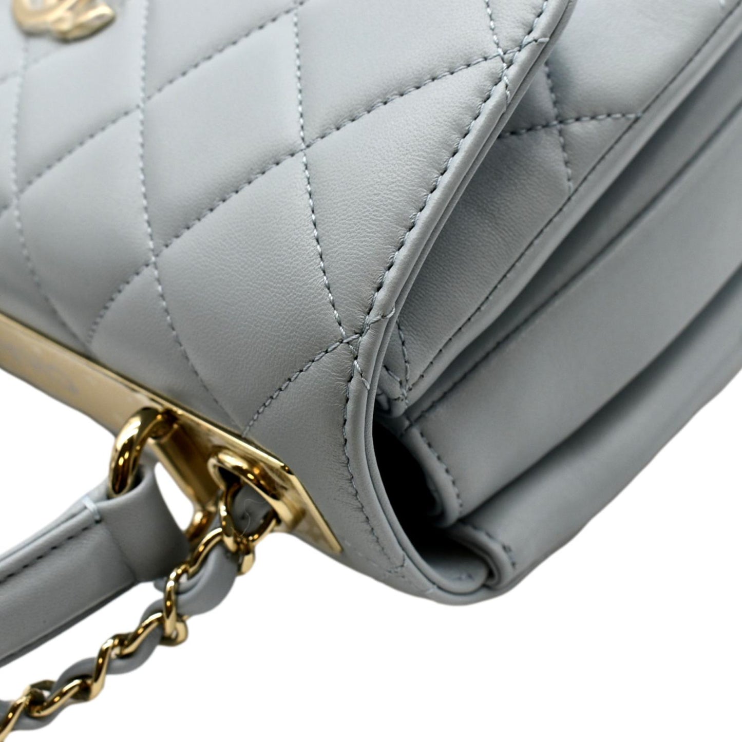 CHANEL Trendy CC Top Handle Flap Quilted Leather Shoulder Bag Light Blue