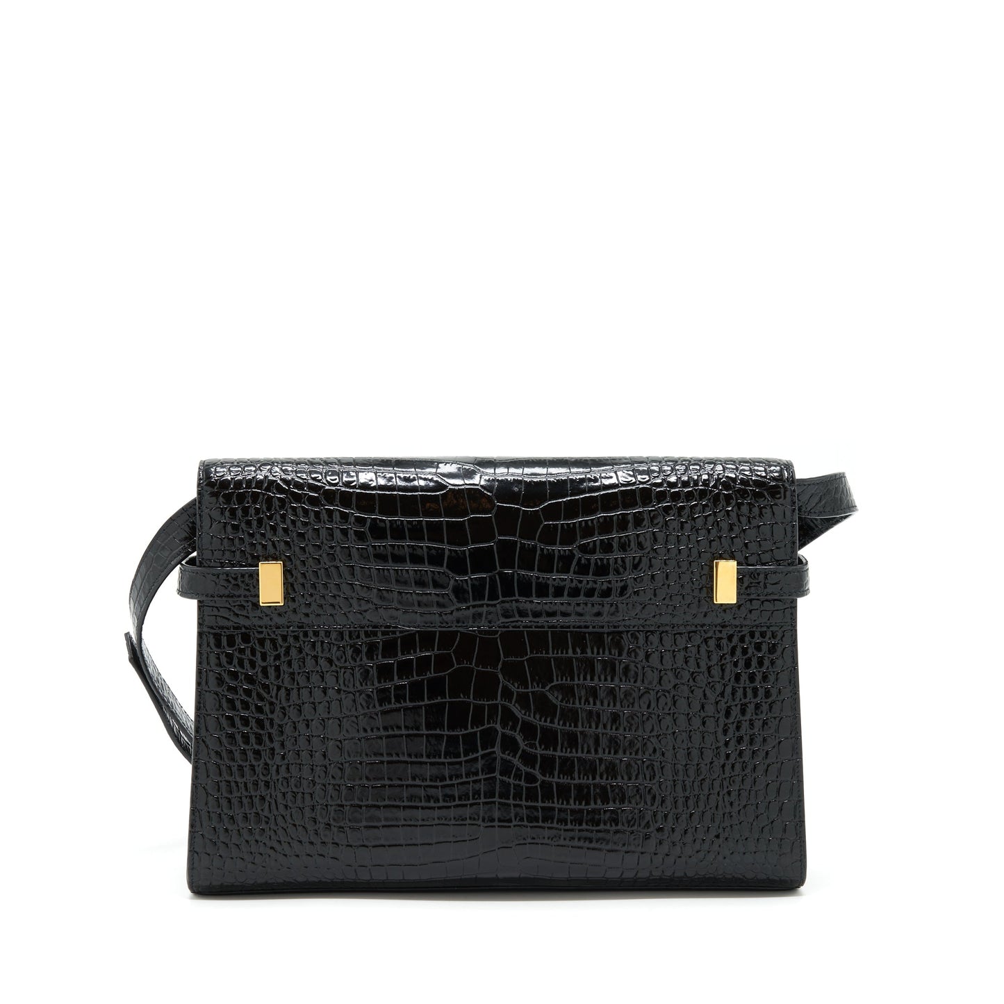 Saint Laurent/ Manhattan Mini Purse Shiny Crocodile-Embossed Black