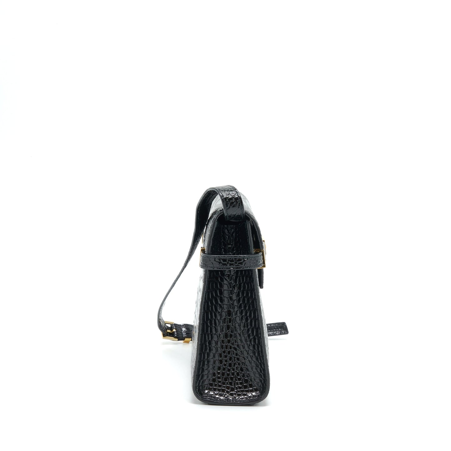 Saint Laurent/ Manhattan Mini Purse Shiny Crocodile-Embossed Black