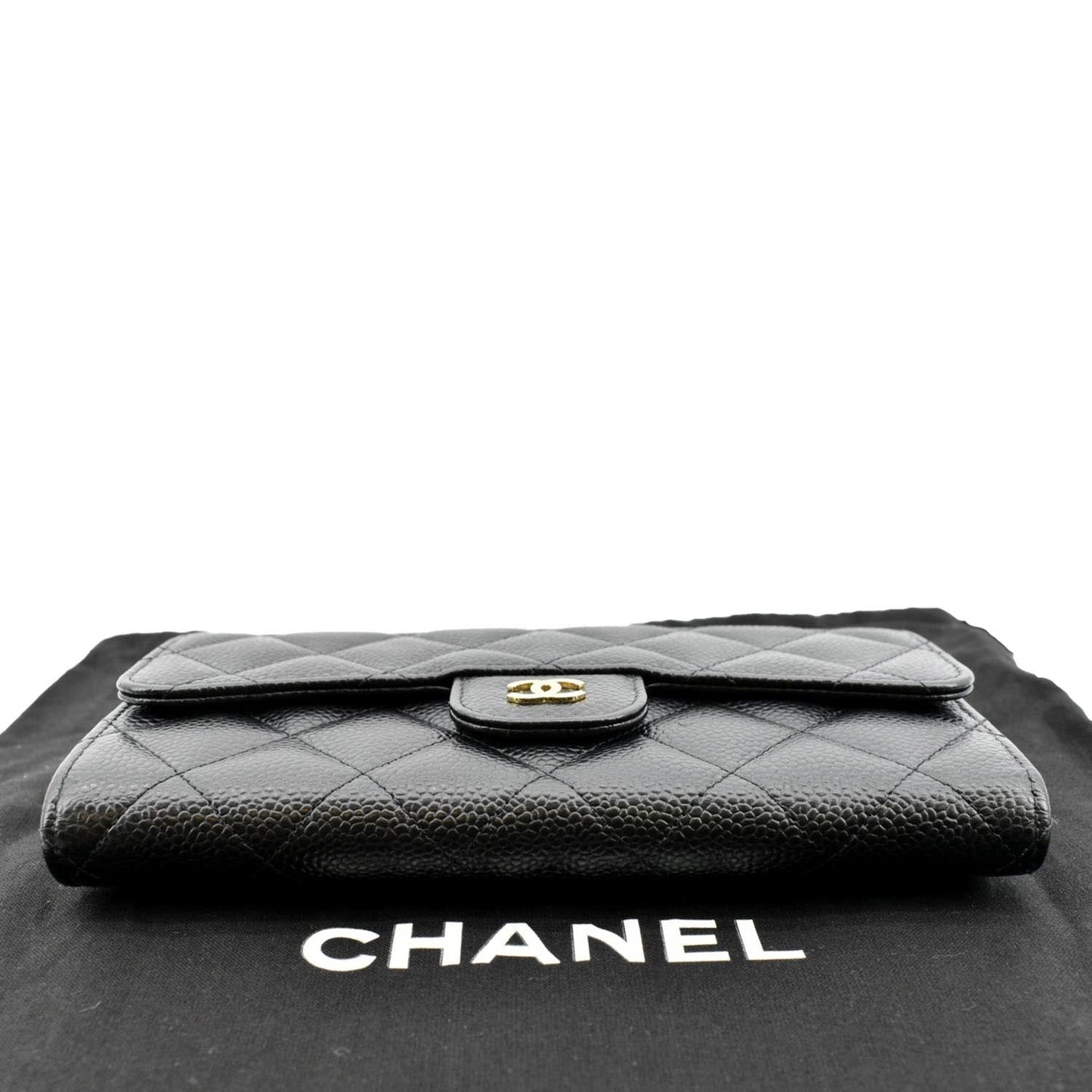 CHANEL Flap Quilted Caviar Wallet Black