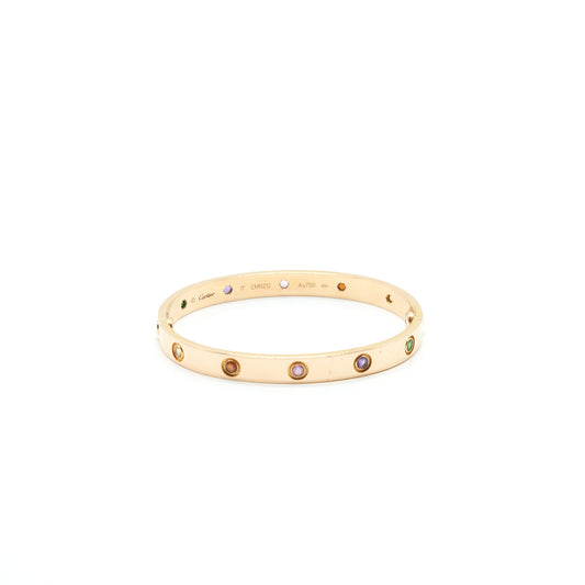 Cartier Size 17 Love Bracelet Rose Gold, Sapphires, Garnets, Amethysts