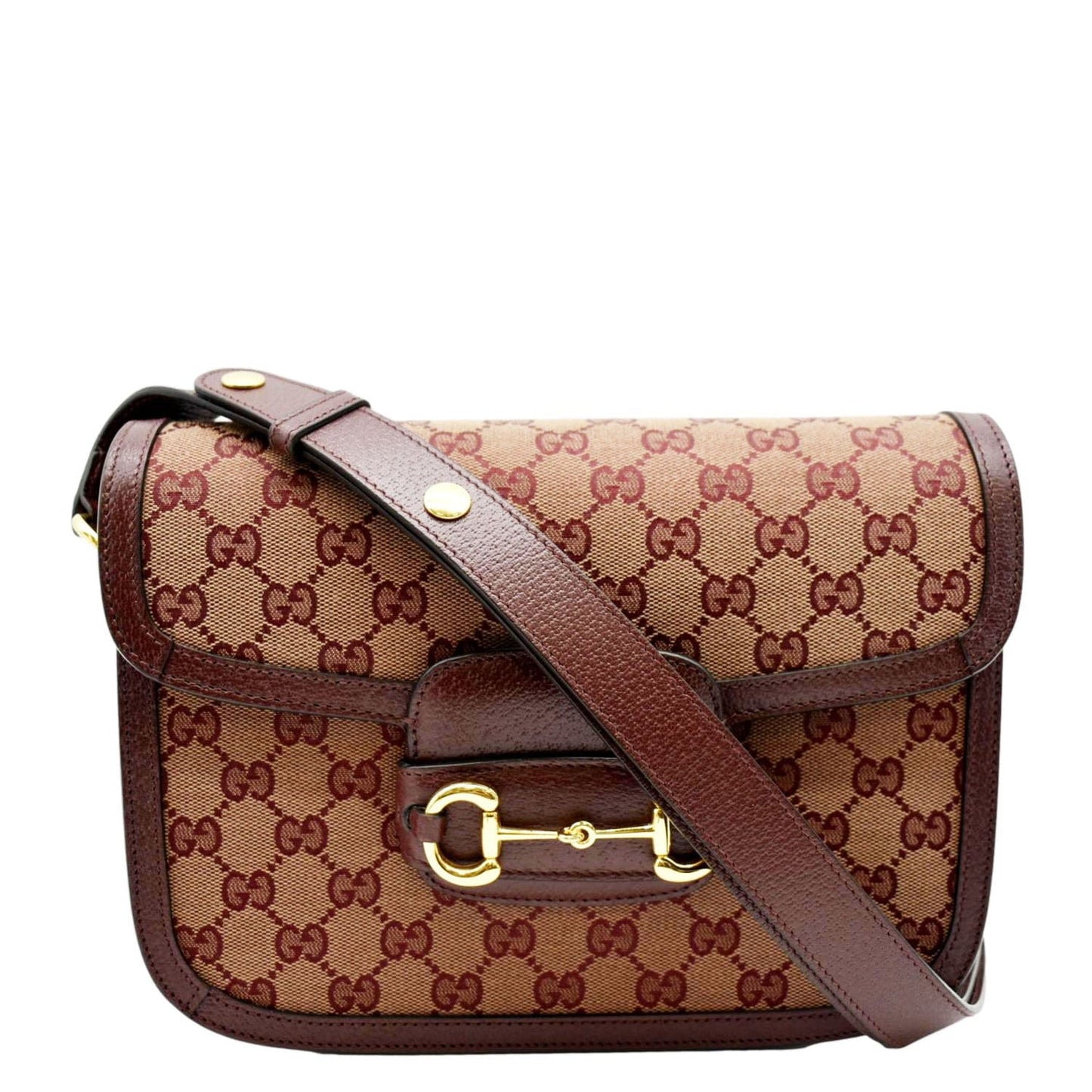 GUCCI Horsebit 1955 GG Supreme Canvas Shoulder Bag Burgundy 602204