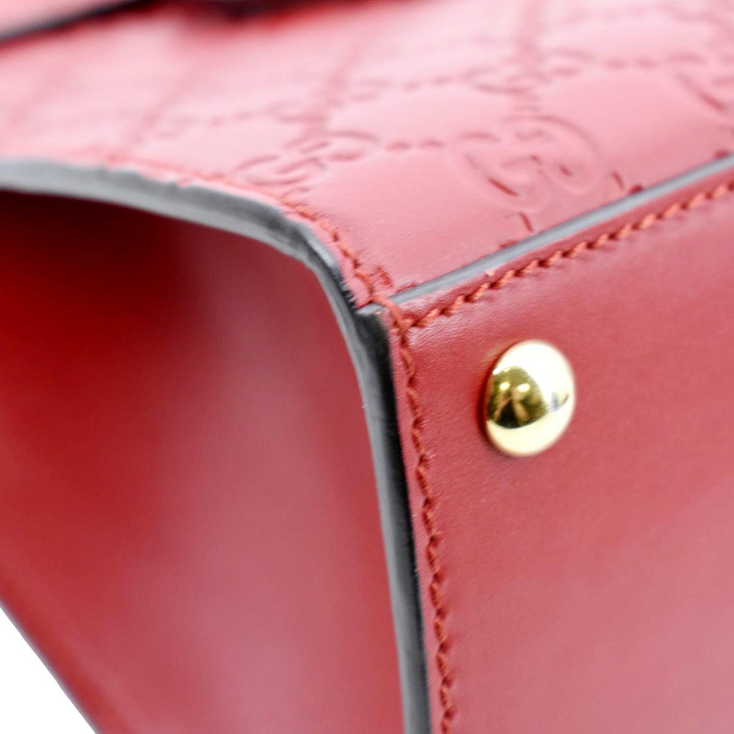 GUCCI Signature Medium Padlock Leather Top Handle Shoulder Bag Red 428208