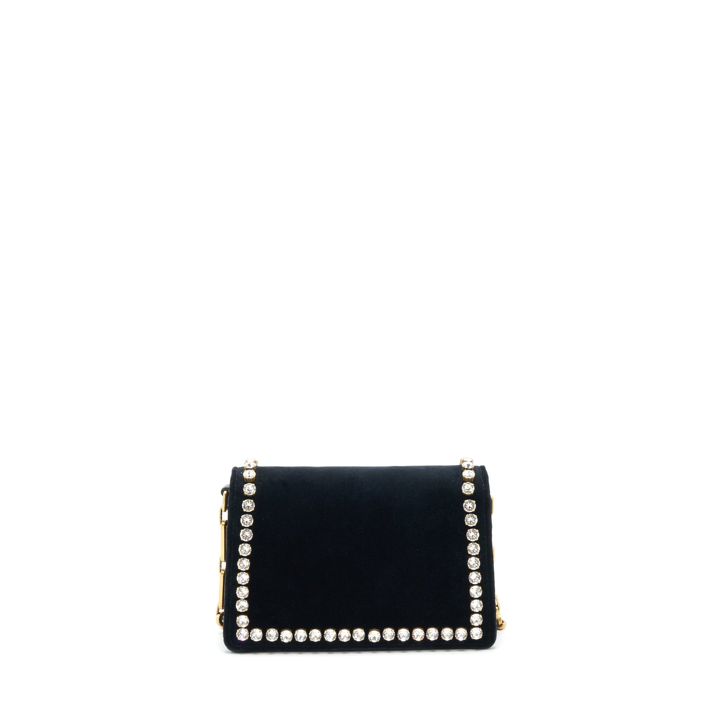 Gucci Mini Broadway Crossbody Purse Crystal Velvet Black Ruthenium Gold Hardware