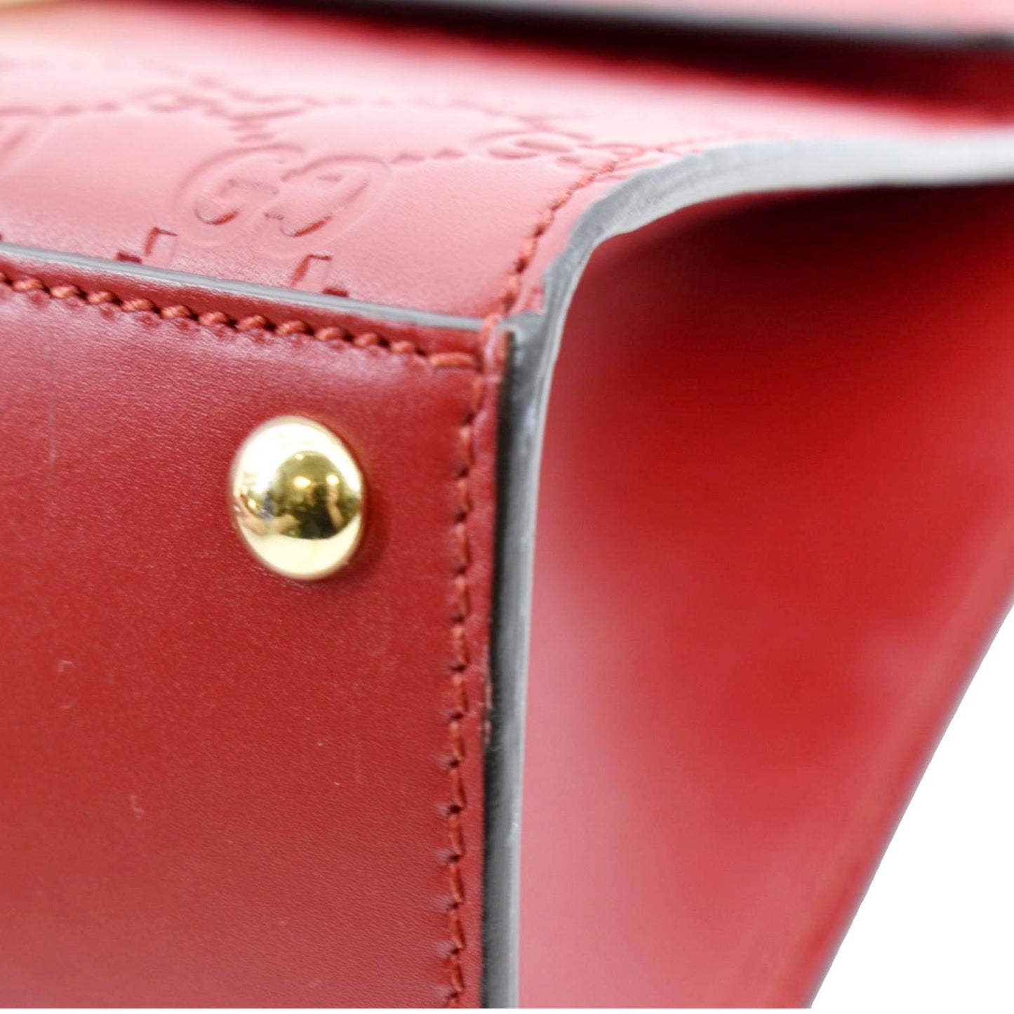 GUCCI Signature Medium Padlock Leather Top Handle Shoulder Bag Red 428208