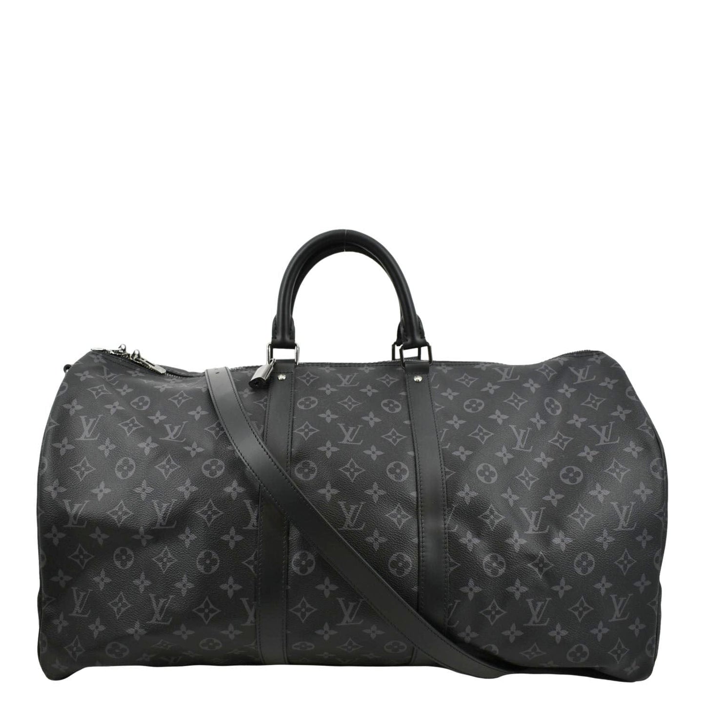 LOUIS VUITTON Keepall 55 Bandouliere Monogram Eclipse Travel Bag Black