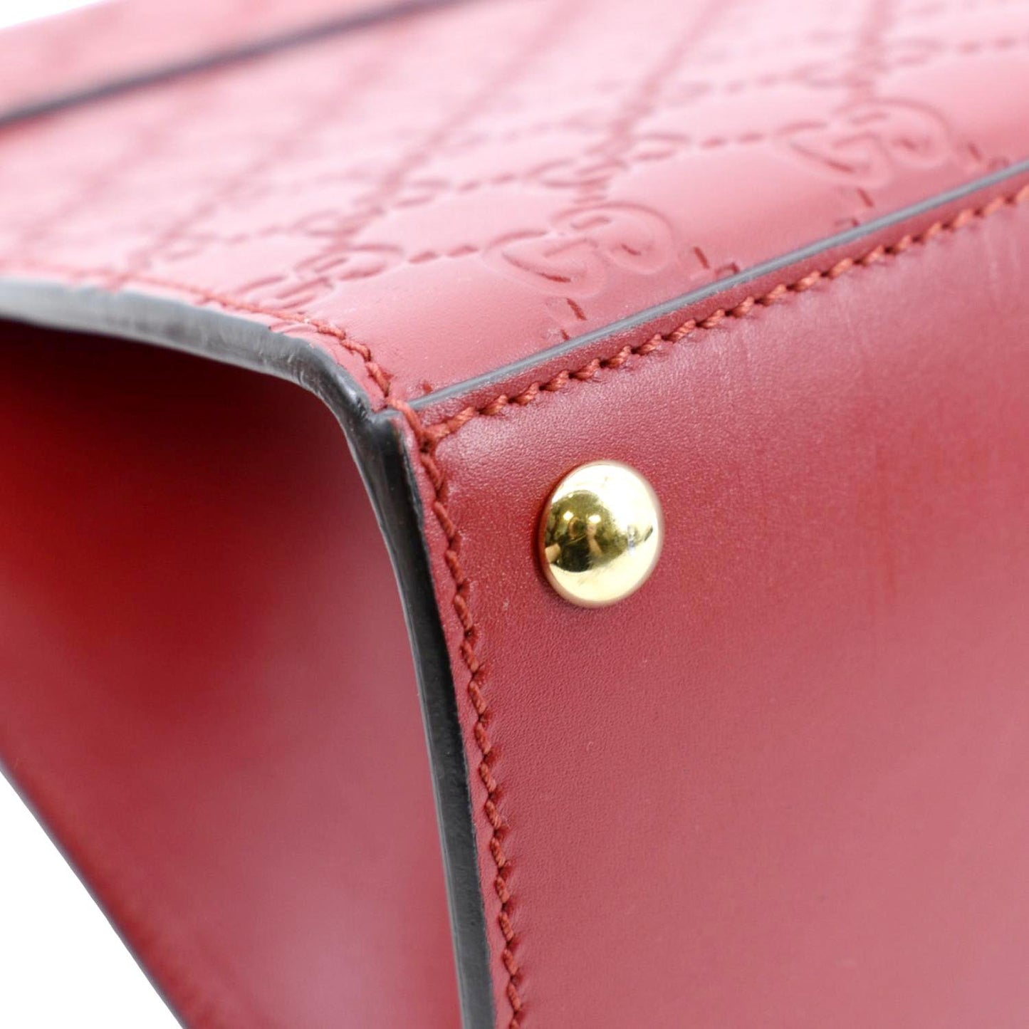 GUCCI Signature Medium Padlock Leather Top Handle Shoulder Bag Red 428208