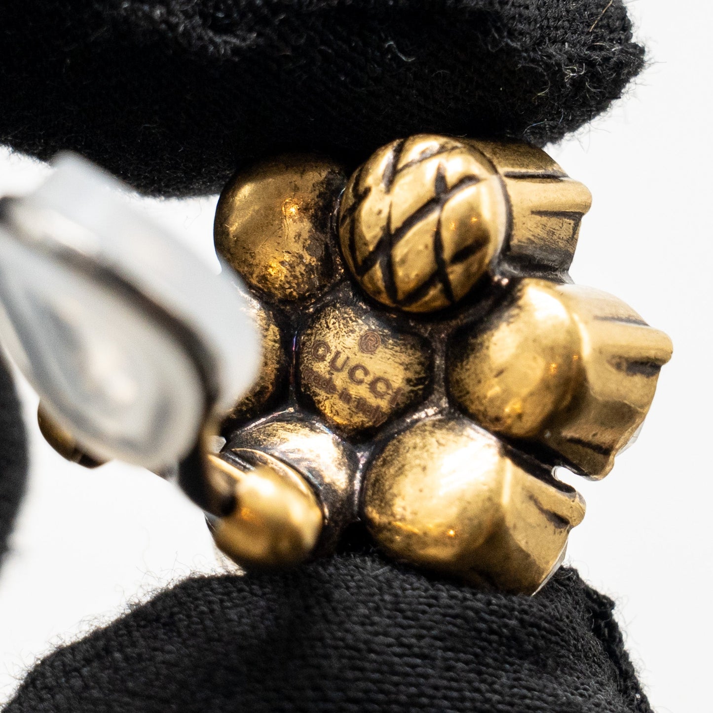 Gucci Crystal Gold Tone and Miu Miu Pearl Drop Crystal Silver Tone Clip-on Earrings (Sell in a Set)