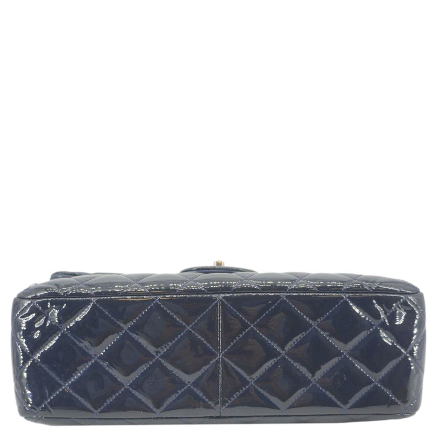 CHANEL Classic Double Flap Quilted Patent Leather Shoulder Bag Navy Blue
