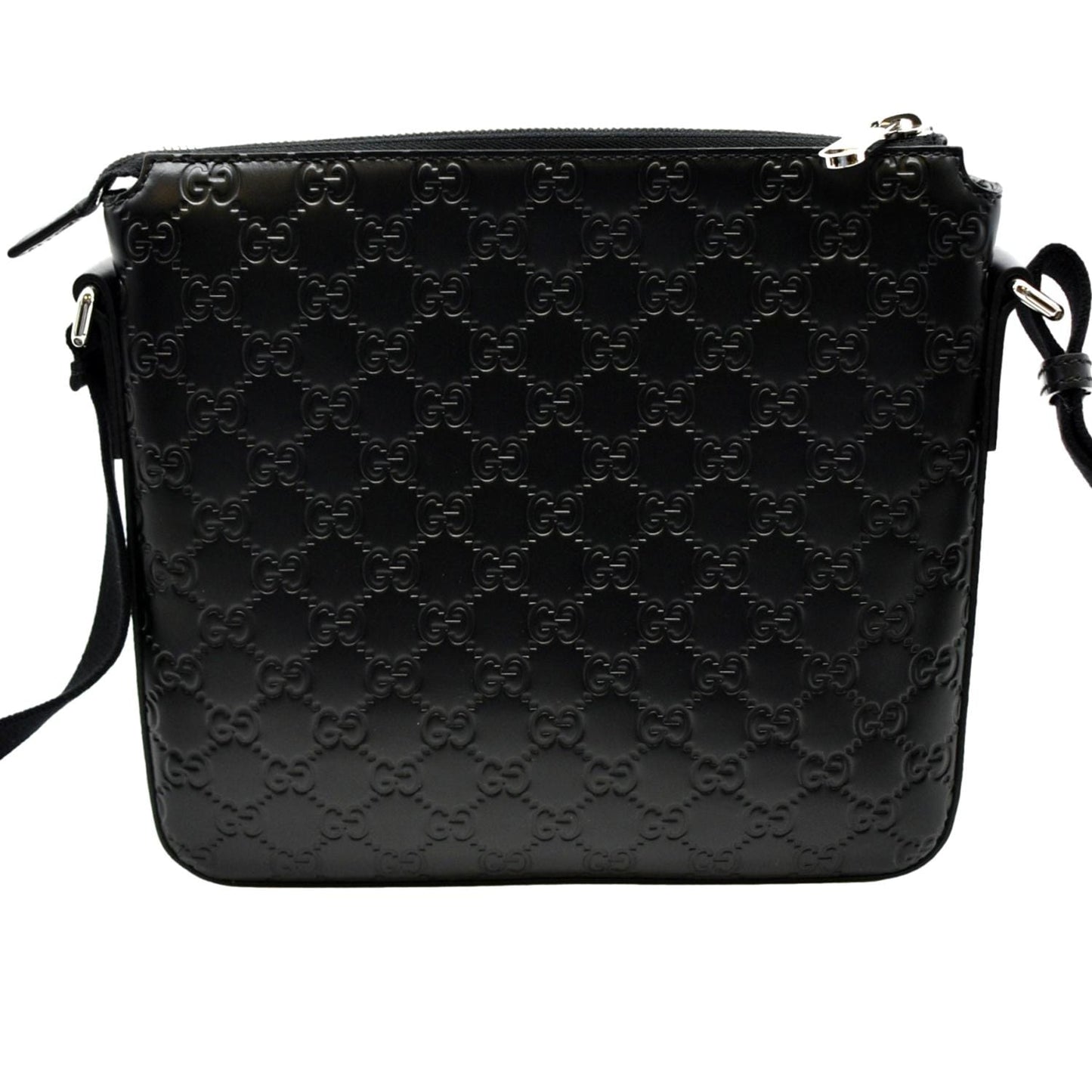 GUCCI GG Signature Leather Messenger Bag Black 406410