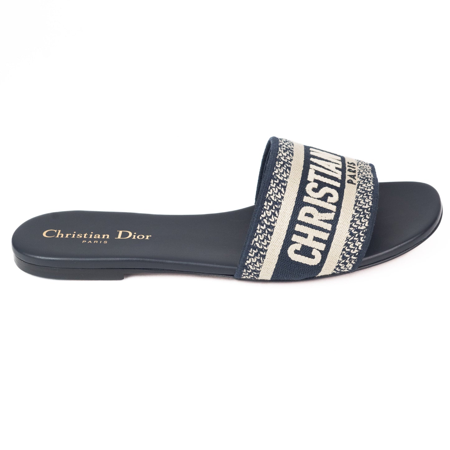 Dior Dway Navy Blue Embroidered Slides