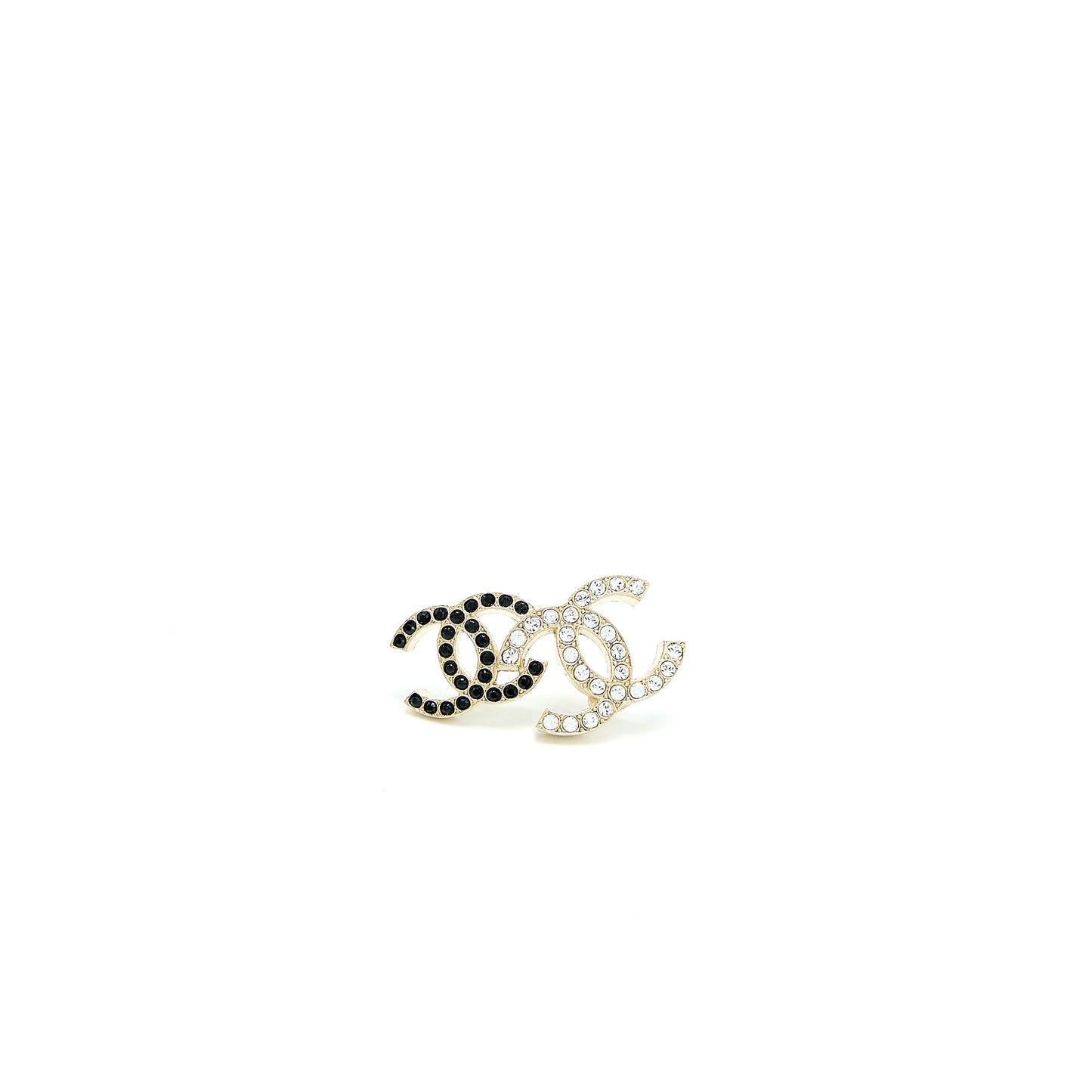 Chanel Double CC Logo Crystal Earrings Black and White Light Gold Tone