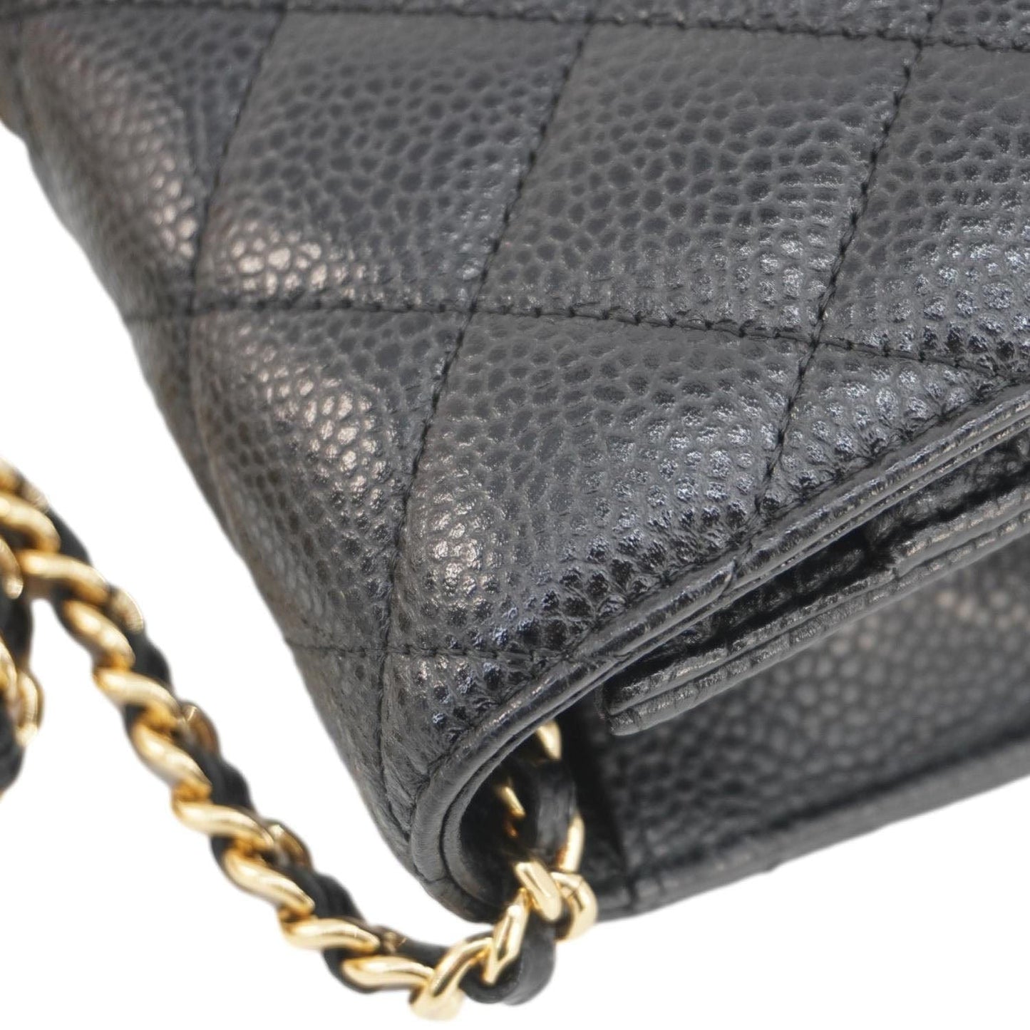 CHANEL Wallet On Chain Quilted Caviar Leather Crossbody Bag Black