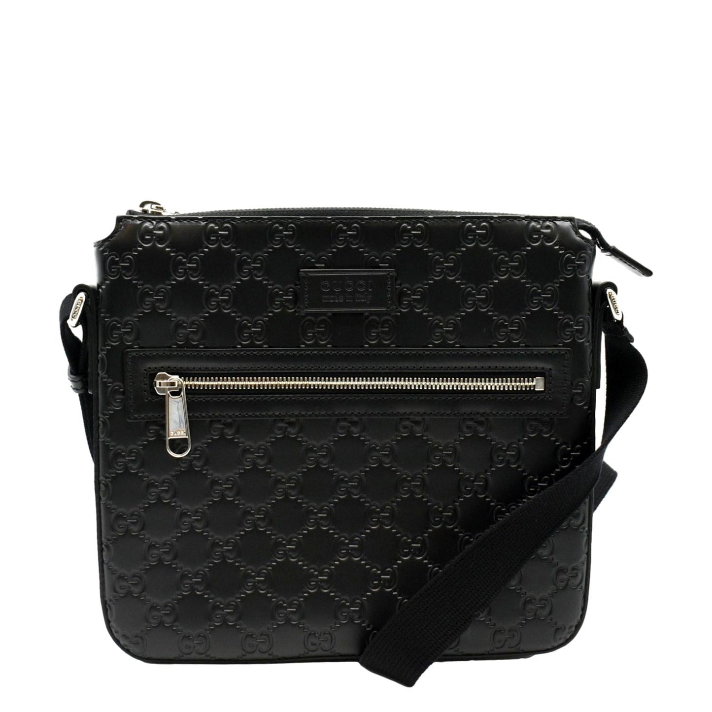 GUCCI GG Signature Leather Messenger Bag Black 406410