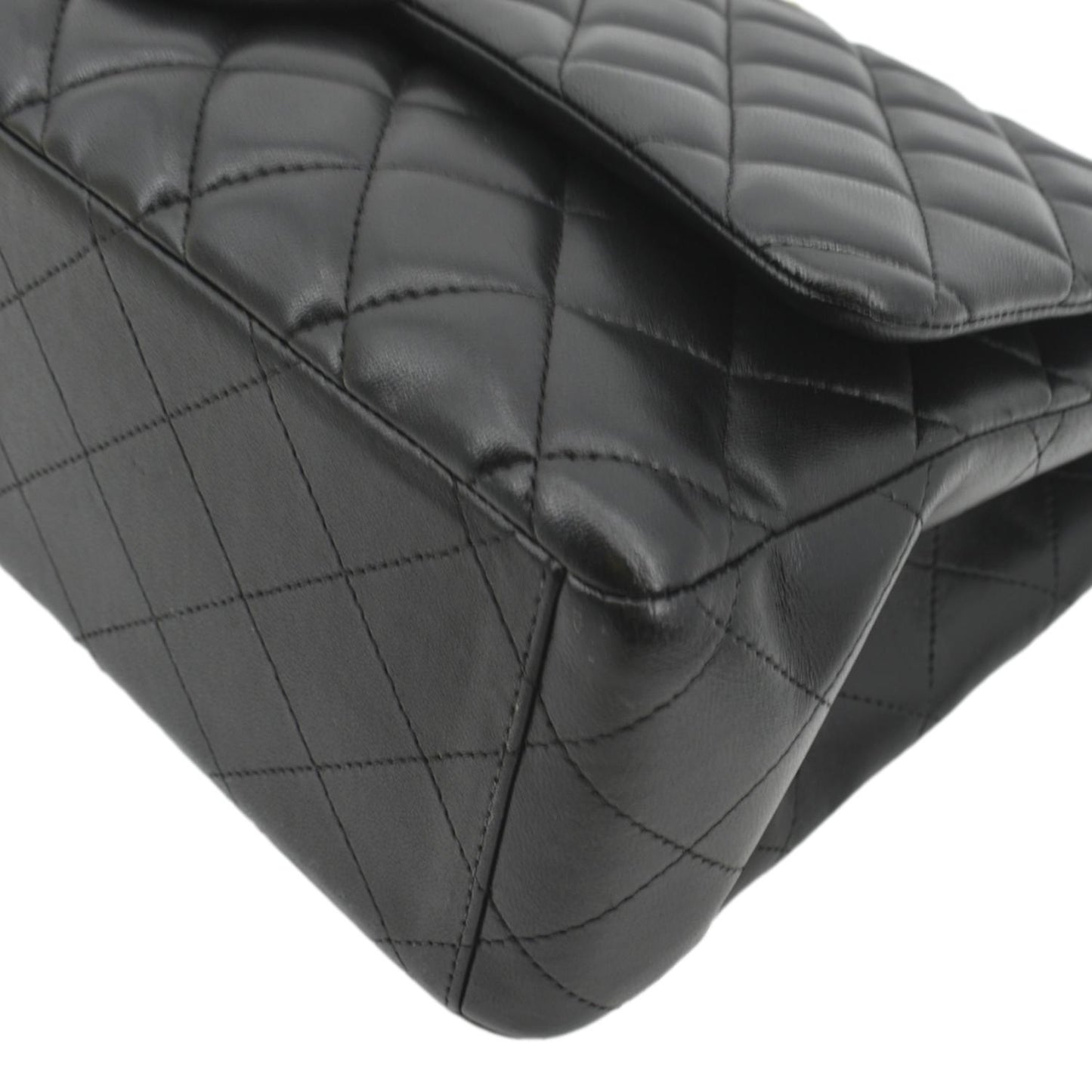 CHANEL Maxi Double Flap Lambskin Leather Shoulder Bag Black