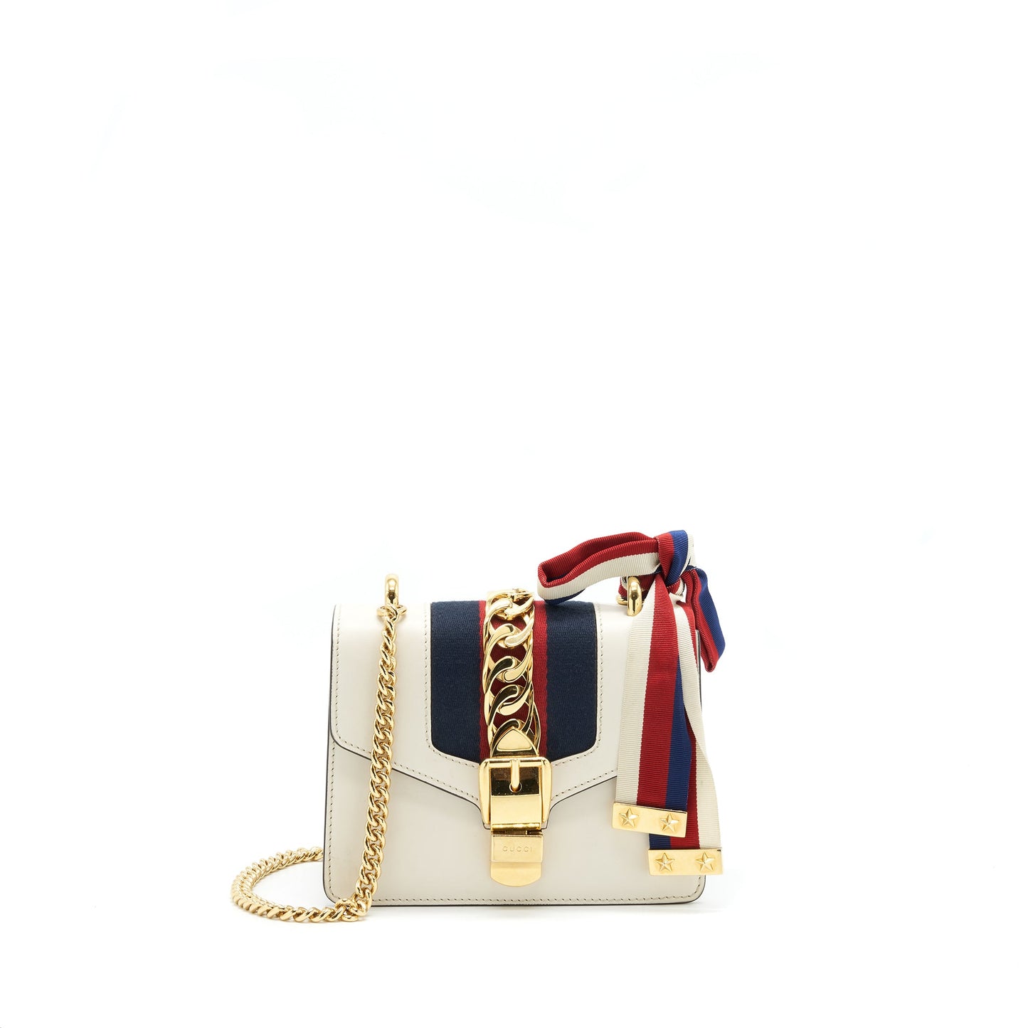 GUCCI SYLVIE LEATHER CHAIN Purse WHITE