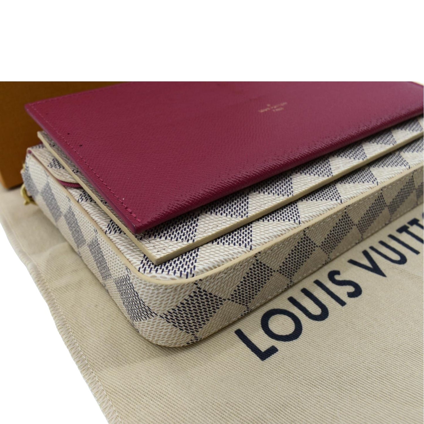 LOUIS VUITTON Studded Pochette Felicie Damier Azur Crossbody Bag White