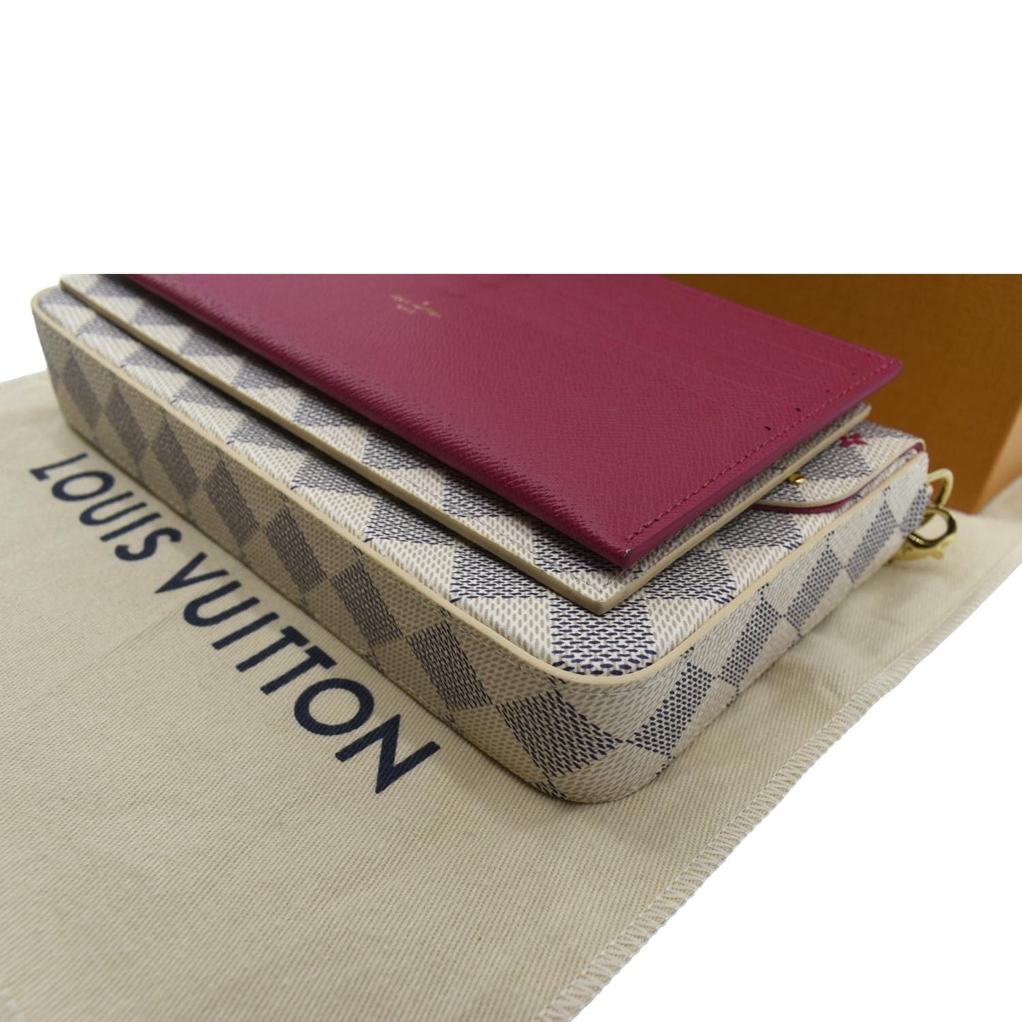 LOUIS VUITTON Studded Pochette Felicie Damier Azur Crossbody Bag White