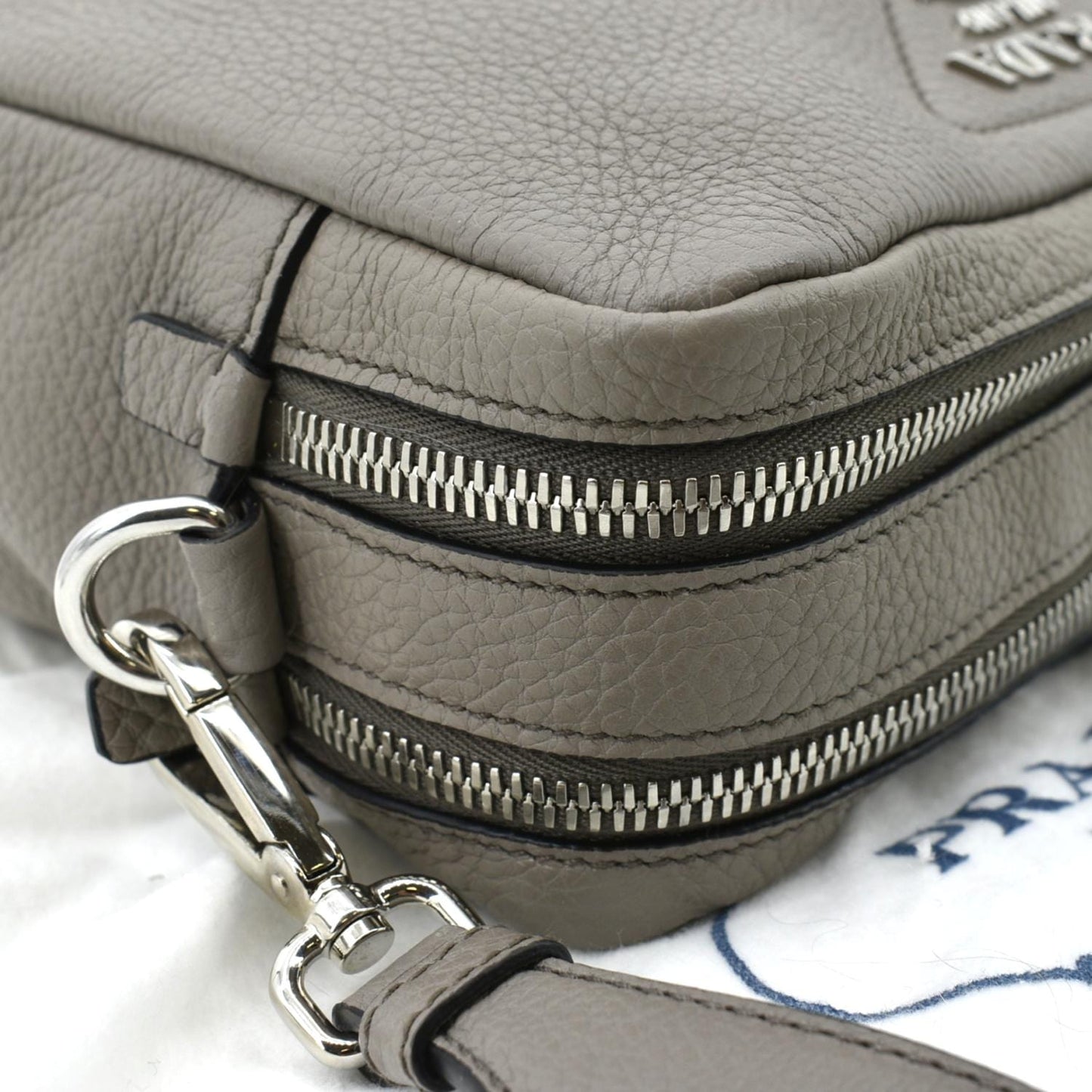 PRADA Flou Leather Shoulder Bag Grey