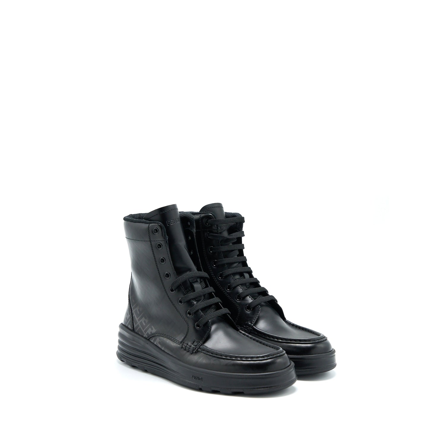 Fendi Size 6 Print Boots Calfskin Black