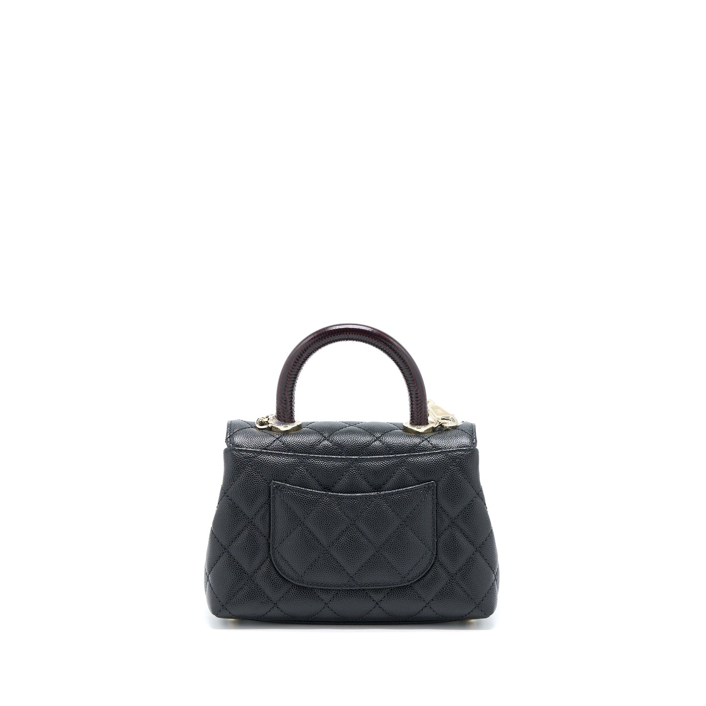 Chanel Mini Coco Handle Bag With Dark Red Handle Caviar Black LGHW(Microchip)