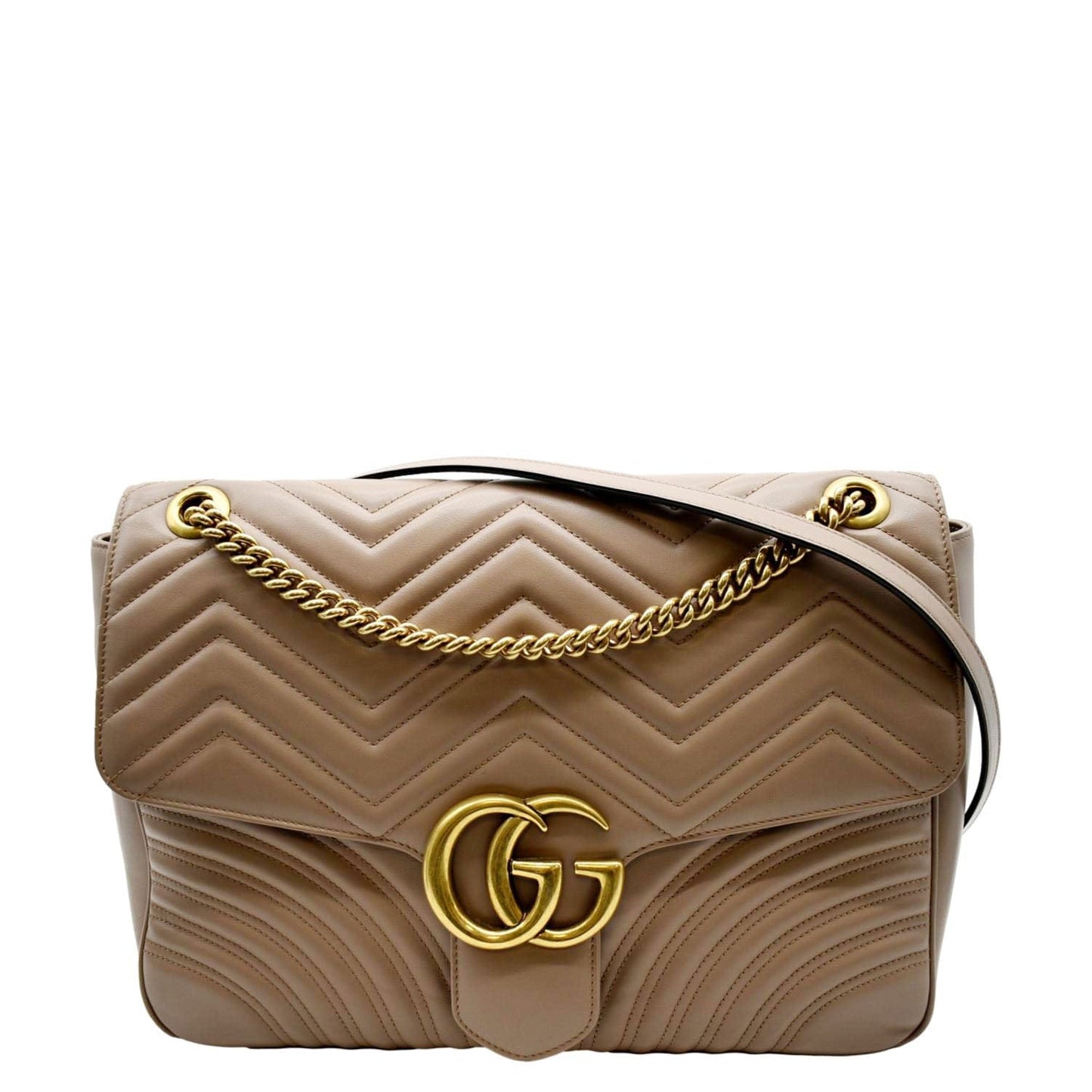 GUCCI Large GG Marmont Calfskin Matelasse Leather Shoulder Bag Nude 498090
