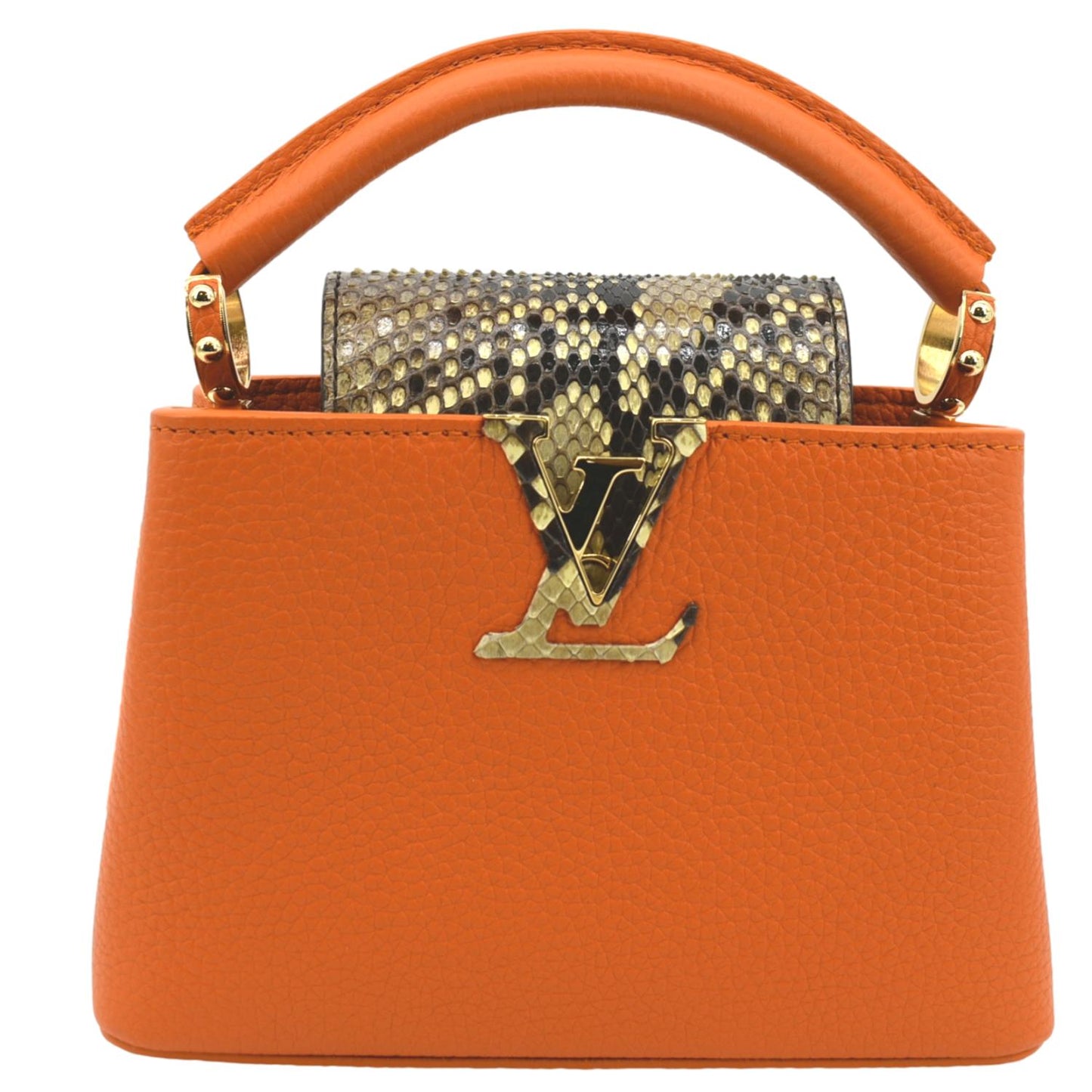 LOUIS VUITTON Capucines Mini Taurillon Python Leather Satchel Bag Topaze Imperiale
