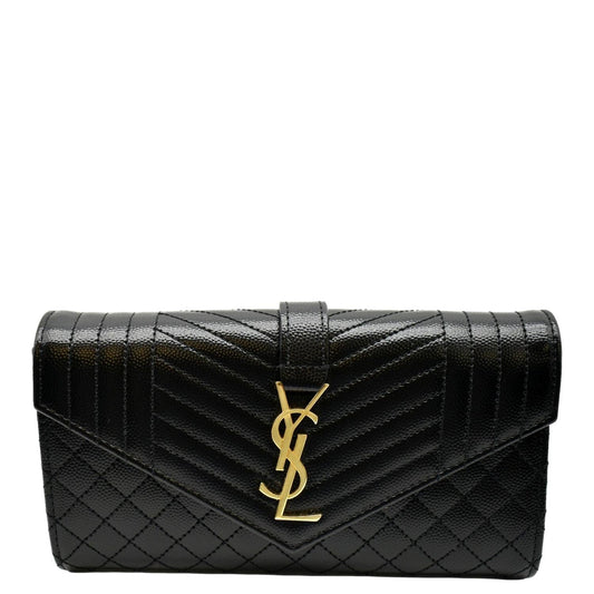 YVES SAINT LAURENT Envelope Flap Matelasse Leather Wallet Black