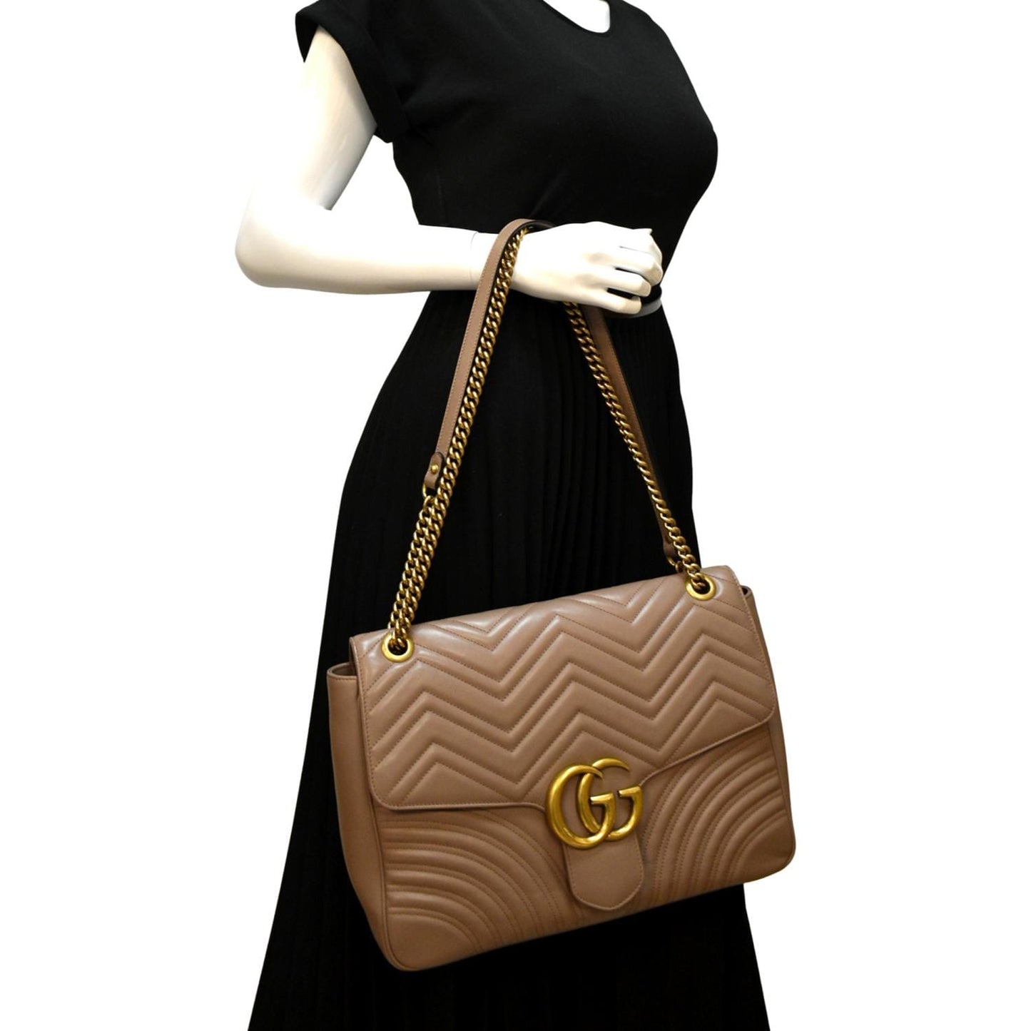 GUCCI Large GG Marmont Calfskin Matelasse Leather Shoulder Bag Nude 498090