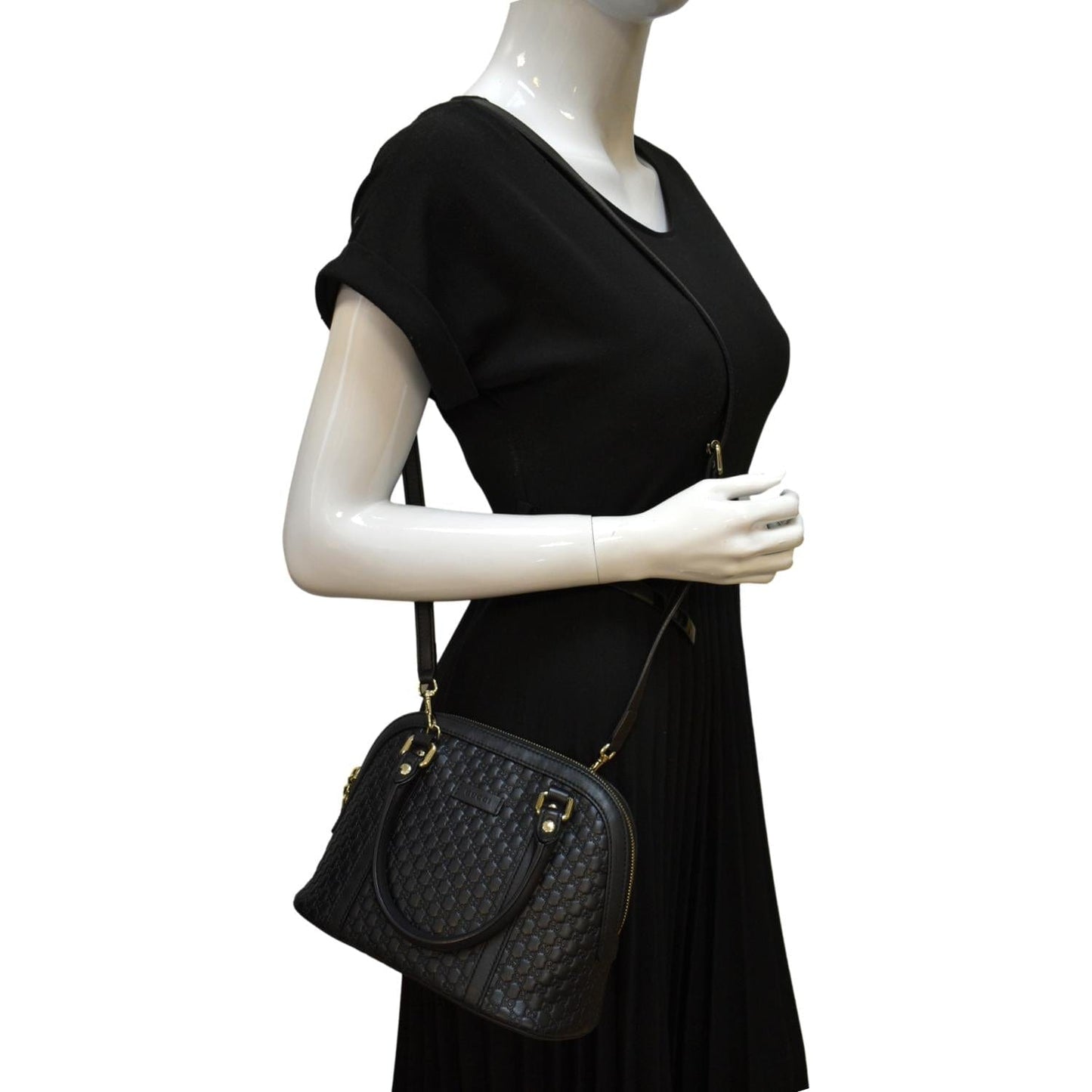 GUCCI Mini Dome Leather Crossbody Bag Black 449654