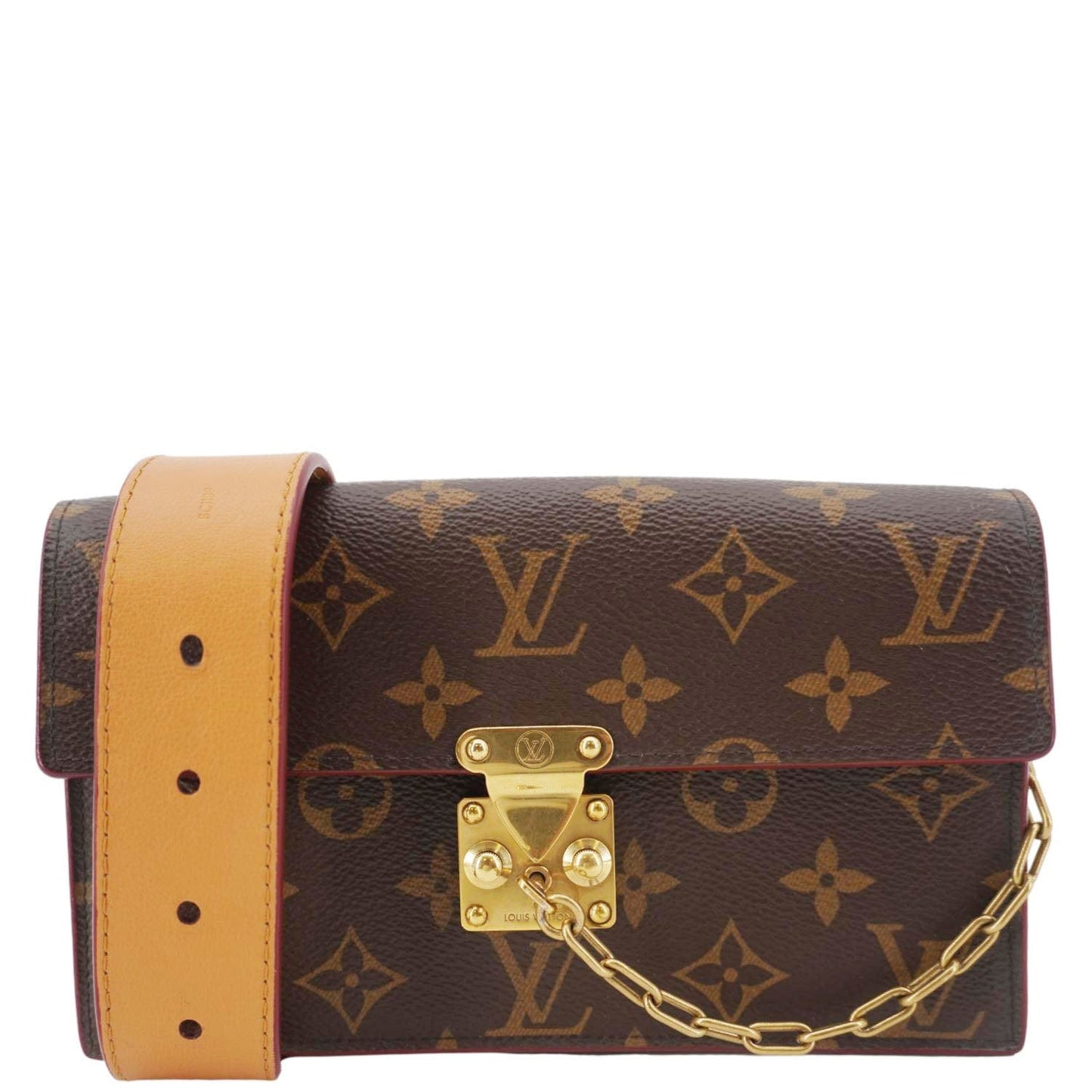 LOUIS VUITTON S Lock Monogram Canvas Belt Pouch Brown