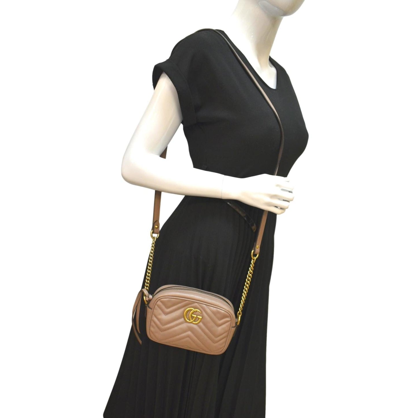 GUCCI GG Marmont Mini Matelasse Leather Crossbody Bag Dusty Pink 448065