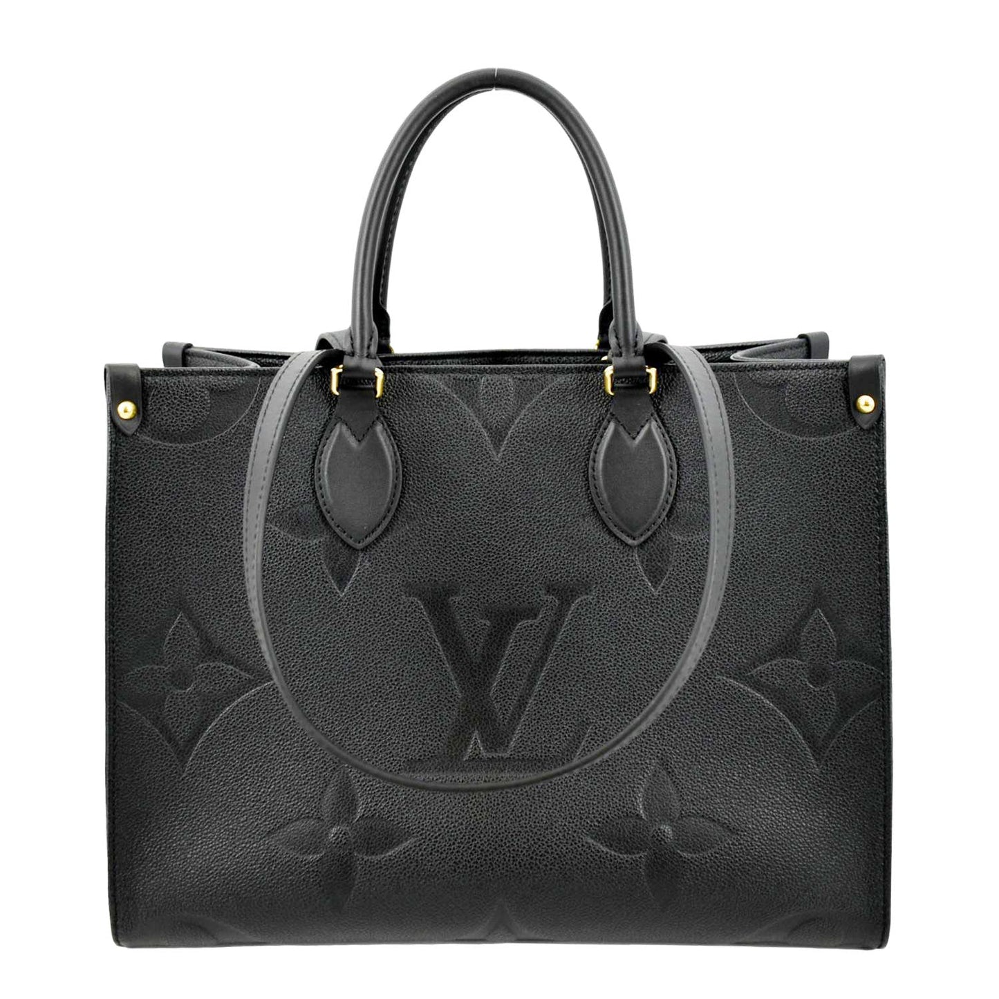 LOUIS VUITTON Onthego MM Giant Monogram Empreinte Leather Tote Bag Black