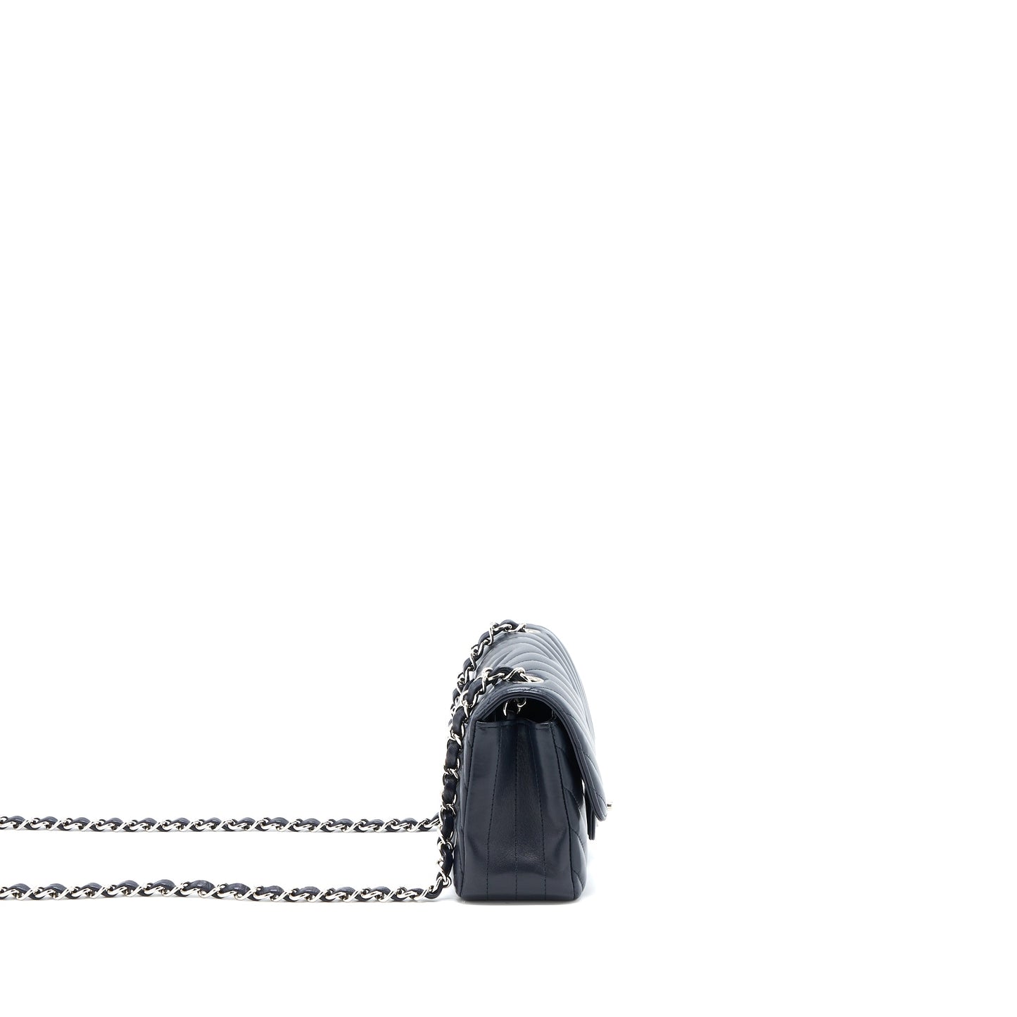 Chanel Mini Rectangular Flap Bag Chevron Lambskin Navy SHW
