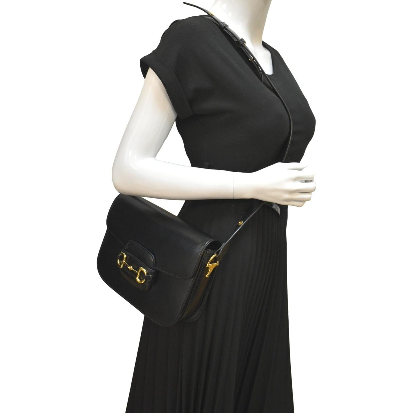 GUCCI Horsebit 1955 Small Leather Shoulder Bag Black 602204