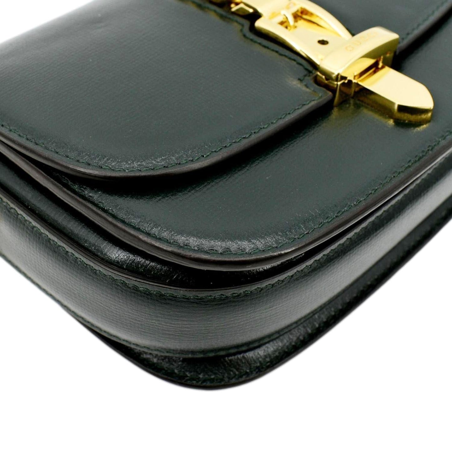 GUCCI Sylvie 1969 Mini Leather Shoulder Bag Green 615965