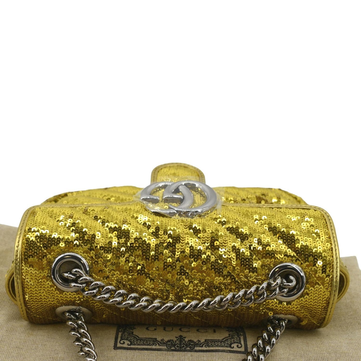 GUCCI GG Mini Marmont Sequin Shoulder Bag Gold 446744