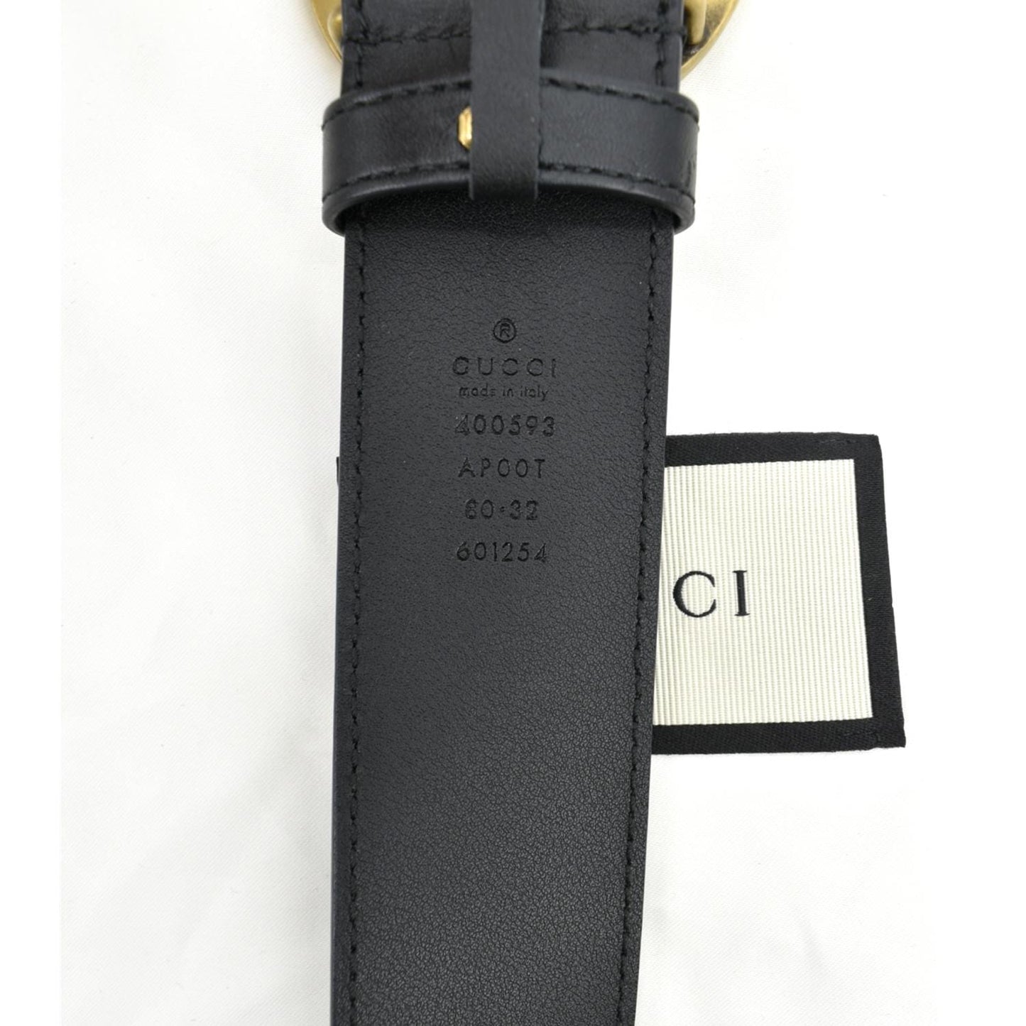 GUCCI Double G Buckle Leather Belt Size 80.32 Black 400593