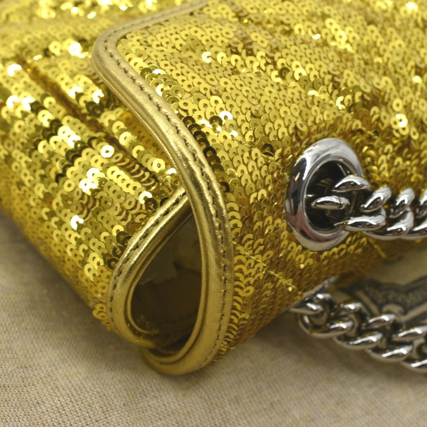 GUCCI GG Mini Marmont Sequin Shoulder Bag Gold 446744